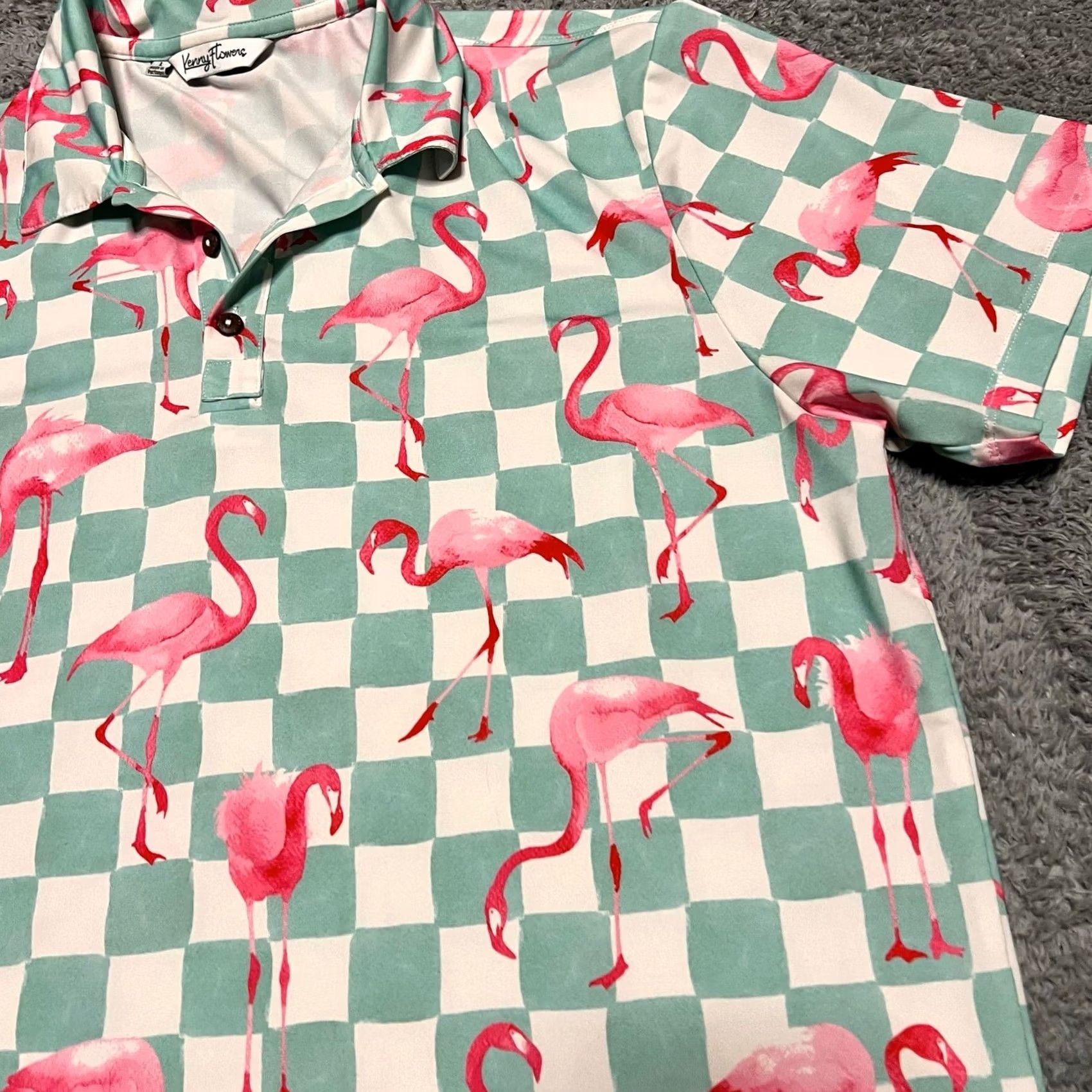 Vintage Kenny Flowers Polo Shirt Mens Large Flamingo Checkered White Green Everyday L Regular Men Green Flamingo Polo Shirt Size US L / EU 52-54 / 3 - 2 Thumbnail
