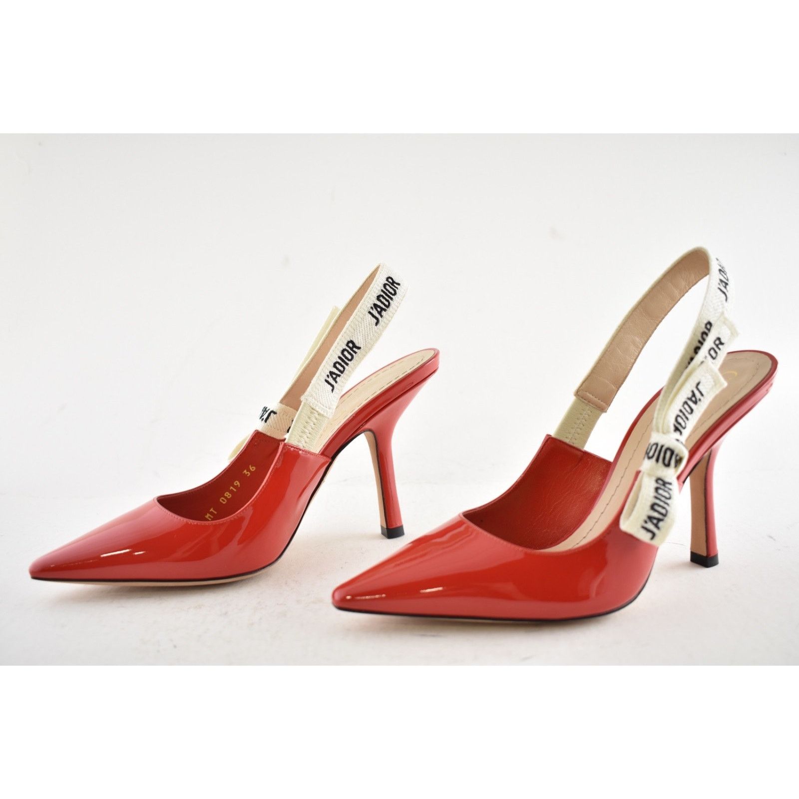 Dior Dior J'adior Red Patent White Black Ribbon Logo Slingback Size US 6 / IT 36 - 9 Thumbnail