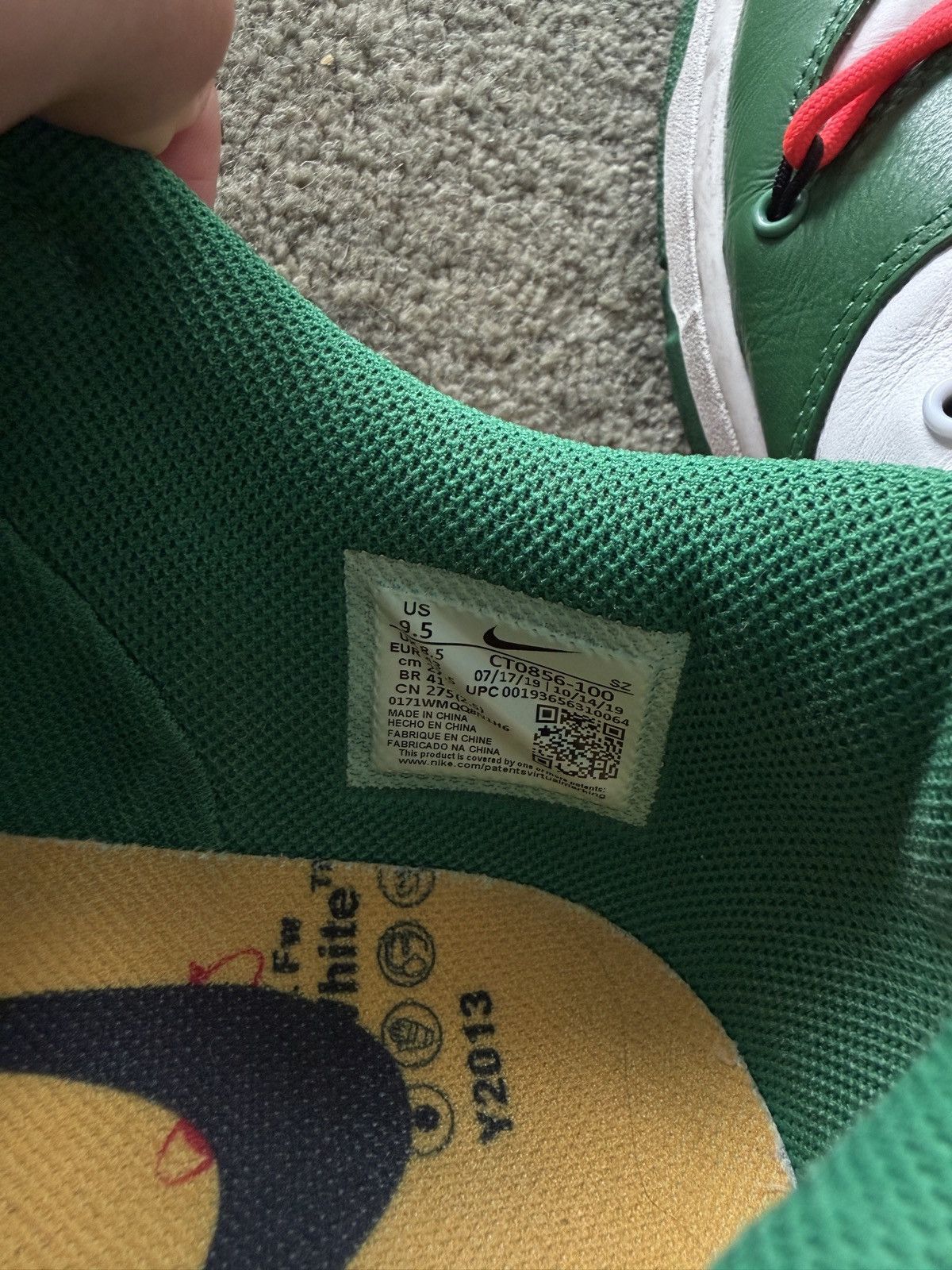 Nike × Off-White OFF WHITE X NIKE DUNK LOW PINE GREEN Size US 9.5 / EU 42-43 - 5 Thumbnail