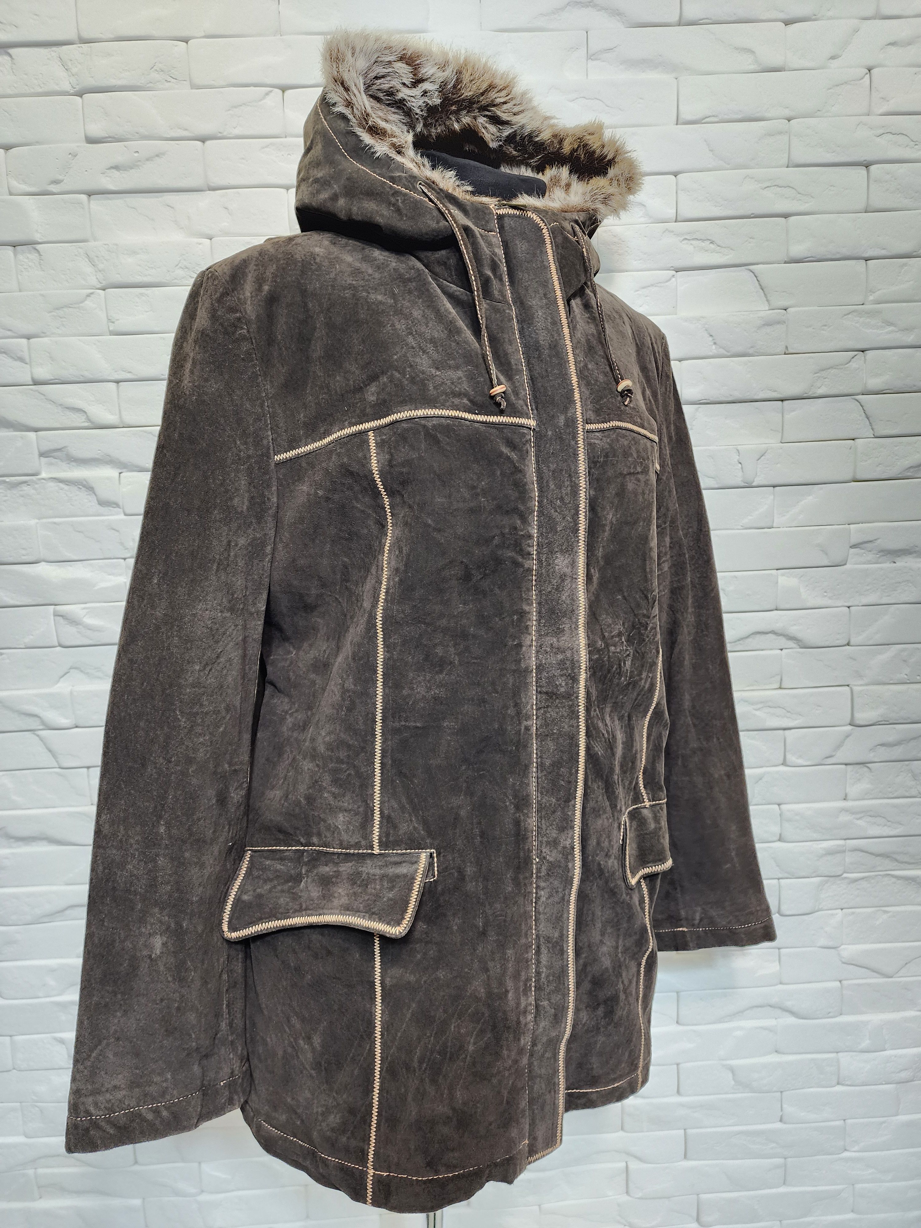 Genuine Leather Brown Suede Leather Jacket: Classic Hooded Design Size XL / US 12-14 / IT 48-50 - 3 Thumbnail