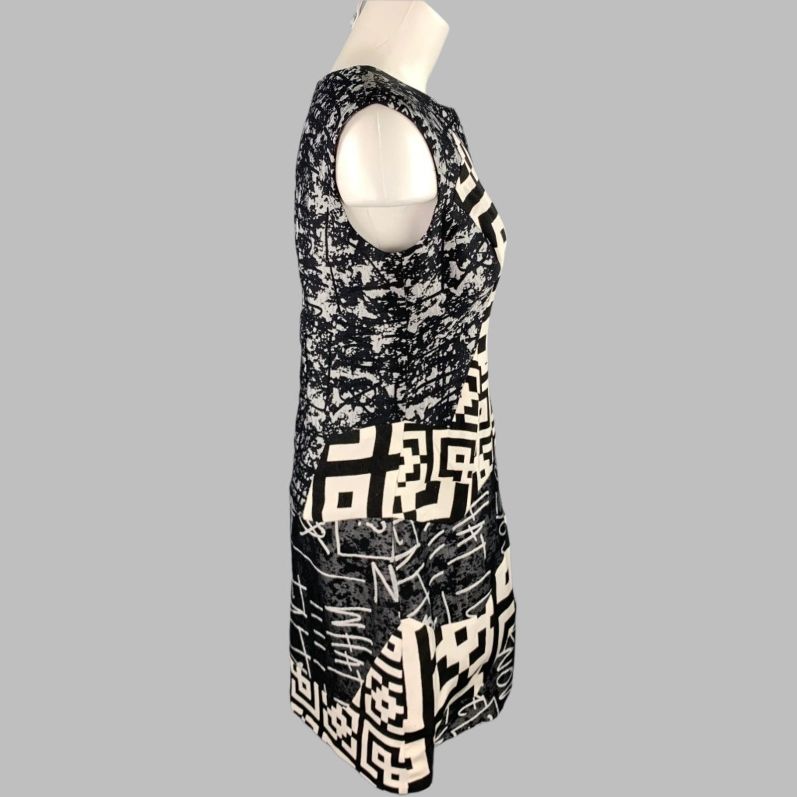 Other Size 10 Black White Wool Silk Abstract Shift Dress Size L / US 10 / IT 46 - 2 Thumbnail