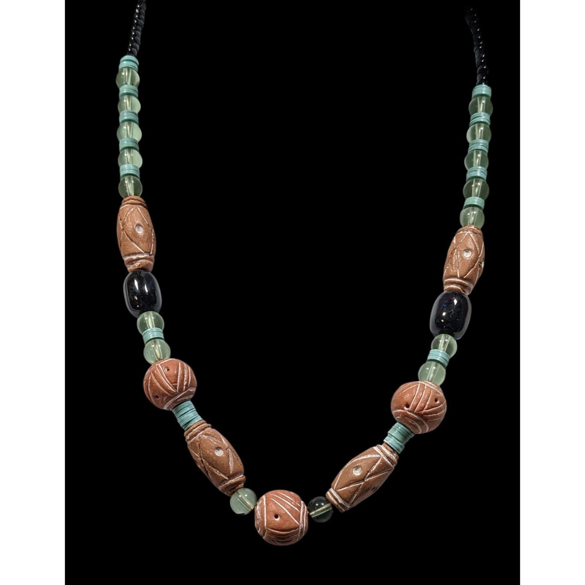 Other Vintage Handmade Rustic Clay And Glass Beaded Necklace Size ONE SIZE - 2 Thumbnail