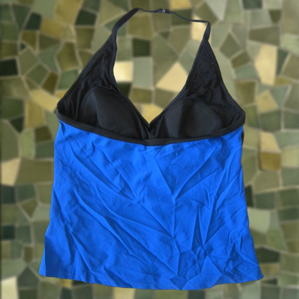 Vintage Athletech Top Halter Built In Bra Tankini Swim Blue 18 Womens Swimsuit Size XXL / US 16-18 / IT 52-54 - 1 Thumbnail