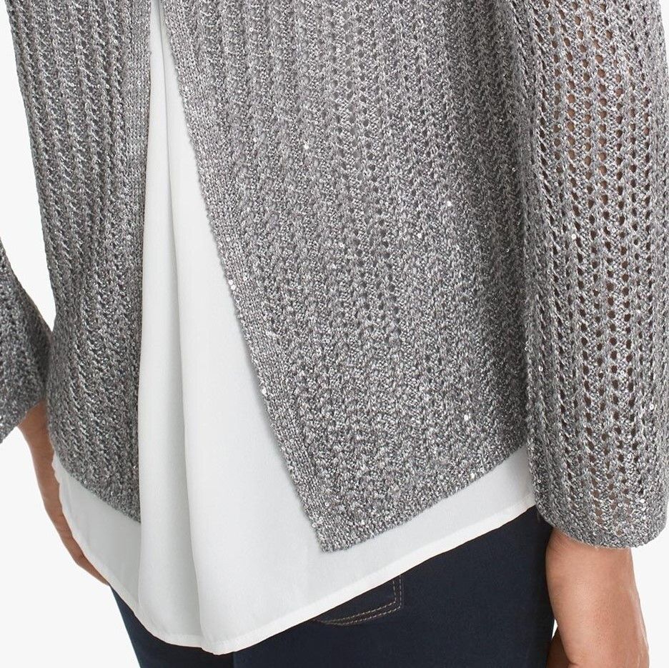 White House Black Market Women's Sequin Silver Ombre Twofer Sweater in size S Size S / US 4 / IT 40 - 14 Thumbnail