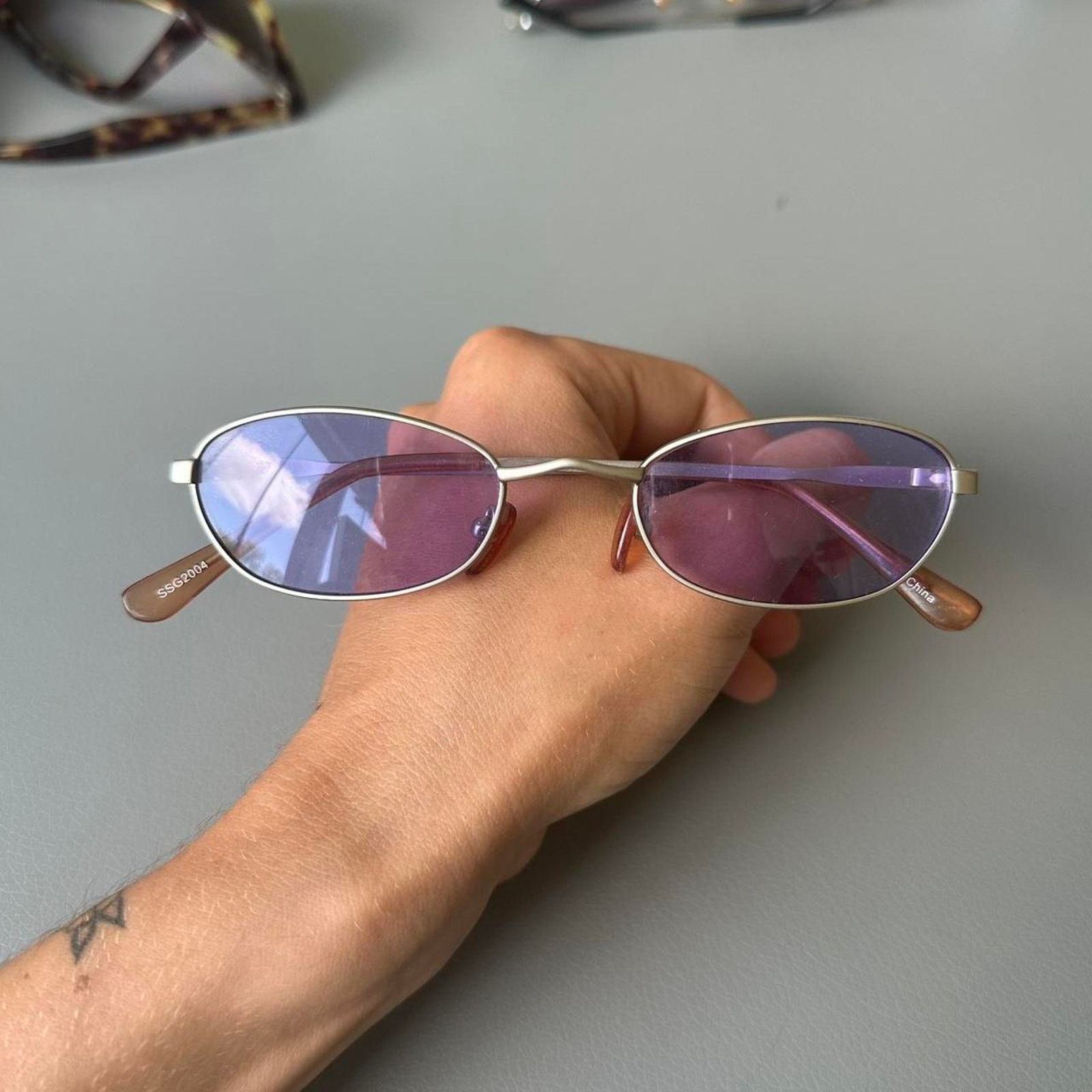 Vintage Vintage 90s 00s Purple Basic Silver Oval Round Sunglasses Size ONE SIZE - 5 Thumbnail