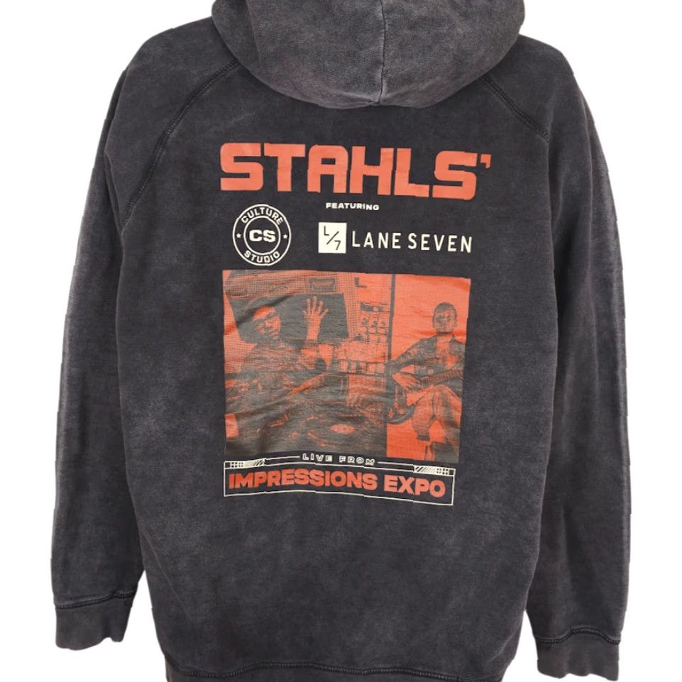 Vintage Lane Seven Hoodie Mens XL Black Stonewash Stahls Impressions Expo Sweatshirt Size US XL / EU 56 / 4 - 4 Thumbnail