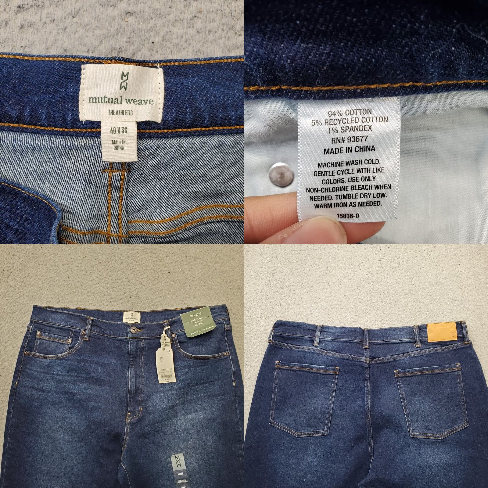 Vintage Mutual Weave Jeans Mens Blue Denim Stretch Faded Athletic Fit Tapered Leg 40x36 Size US 40 / EU 56 - 8 Thumbnail