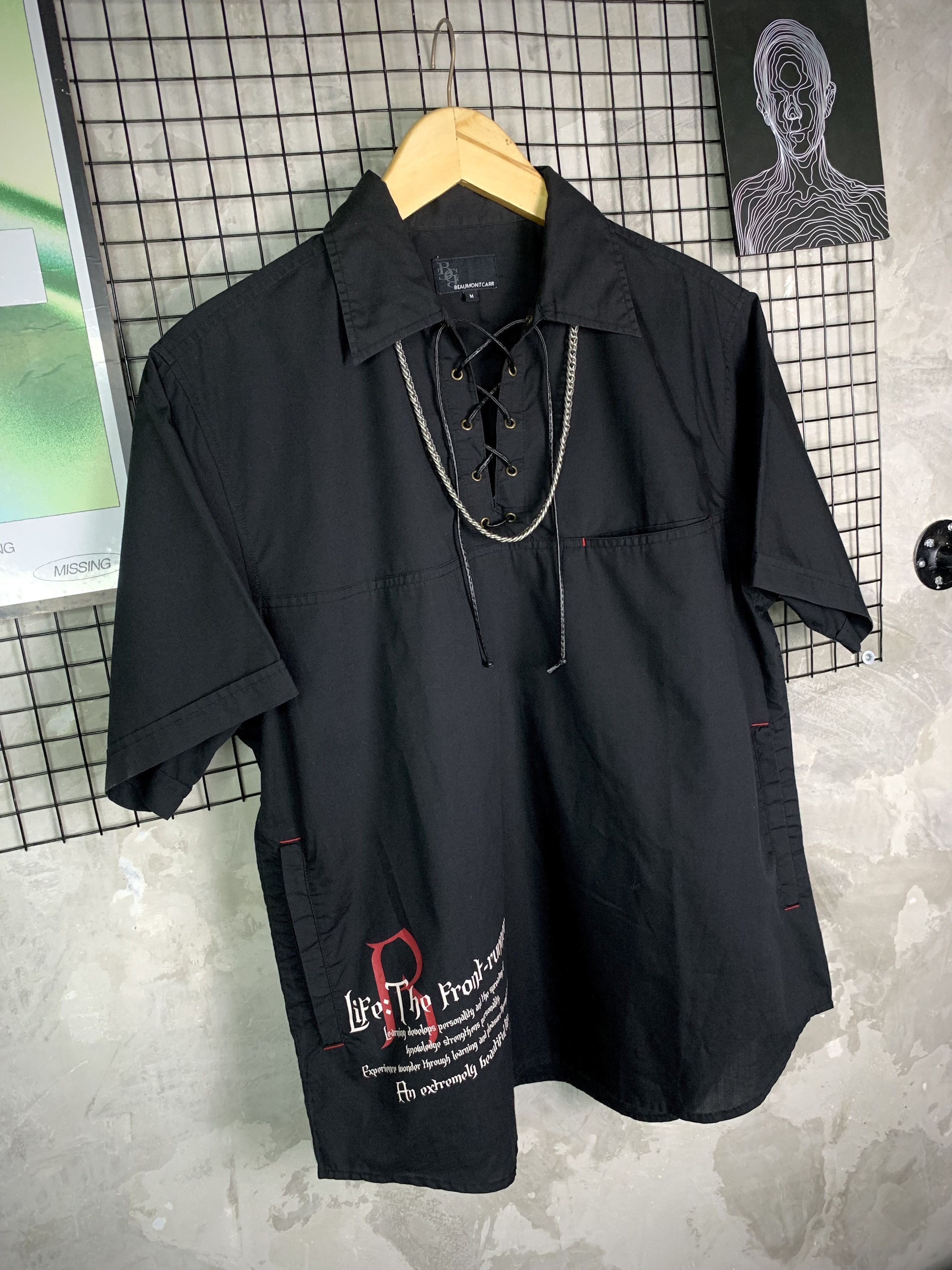 Japanese Brand Beaumont Carr Gothic Lace-Up Poem Print Shirt Size US M / EU 48-50 / 2 - 4 Thumbnail