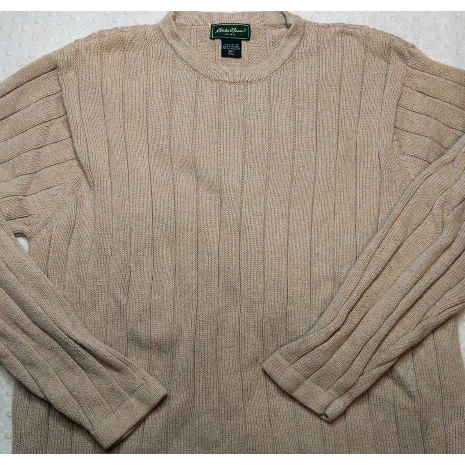 Eddie Bauer Eddie Bauer Cream Beige Size 2XL Tall Mens Crew Neck Sweater 100% Cotton Knit Pullover Size US XXL / EU 58 / 5 - 4 Thumbnail
