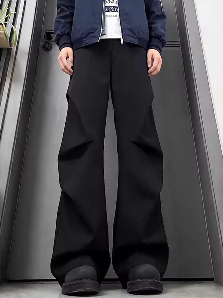 Japanese Black Wide Leg Pleated Trousers