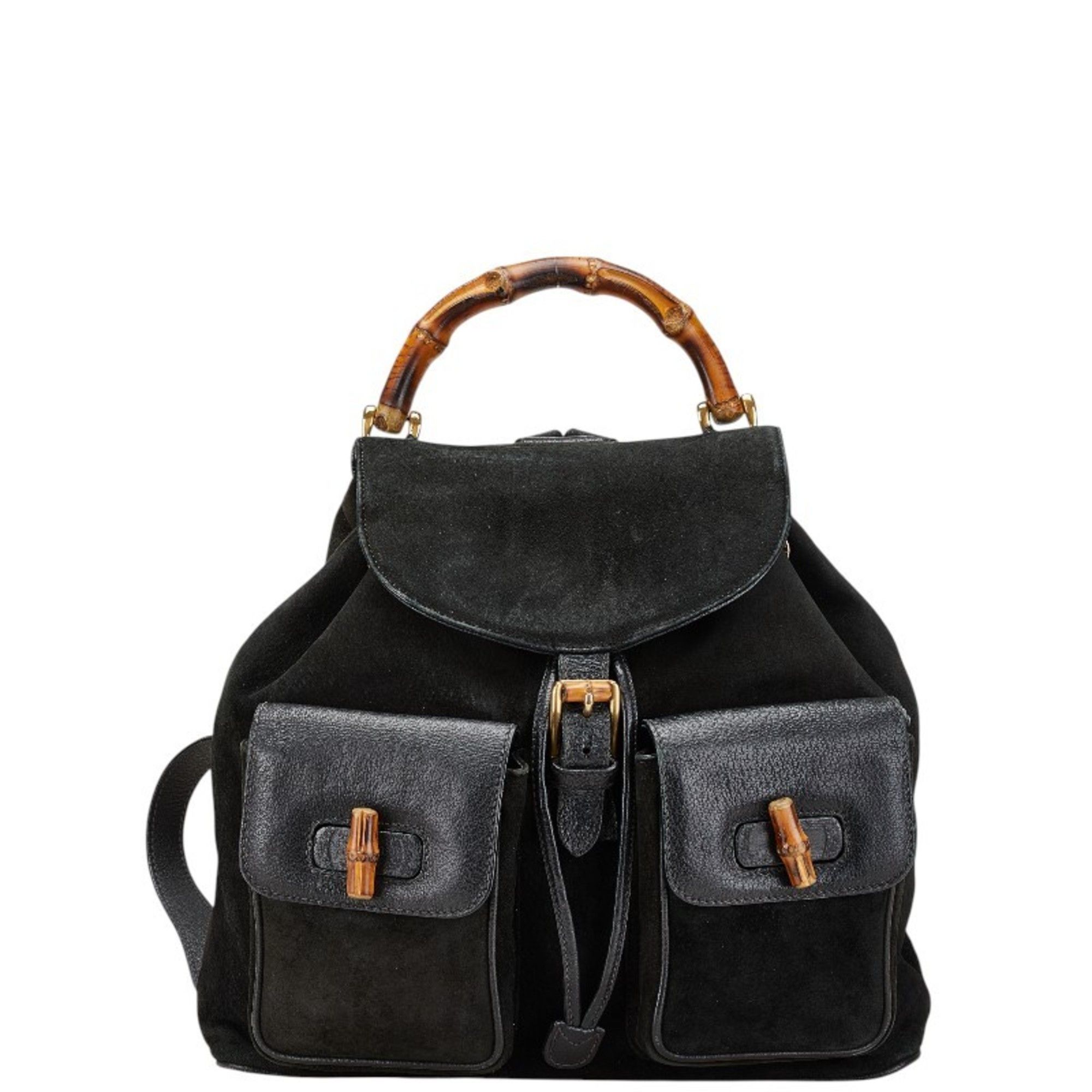 Gucci Backpack Bamboo 003 Black Leather GUCCI 003-1118-0016 Bamboo Backpack/Daypack Black Suede  main image 2