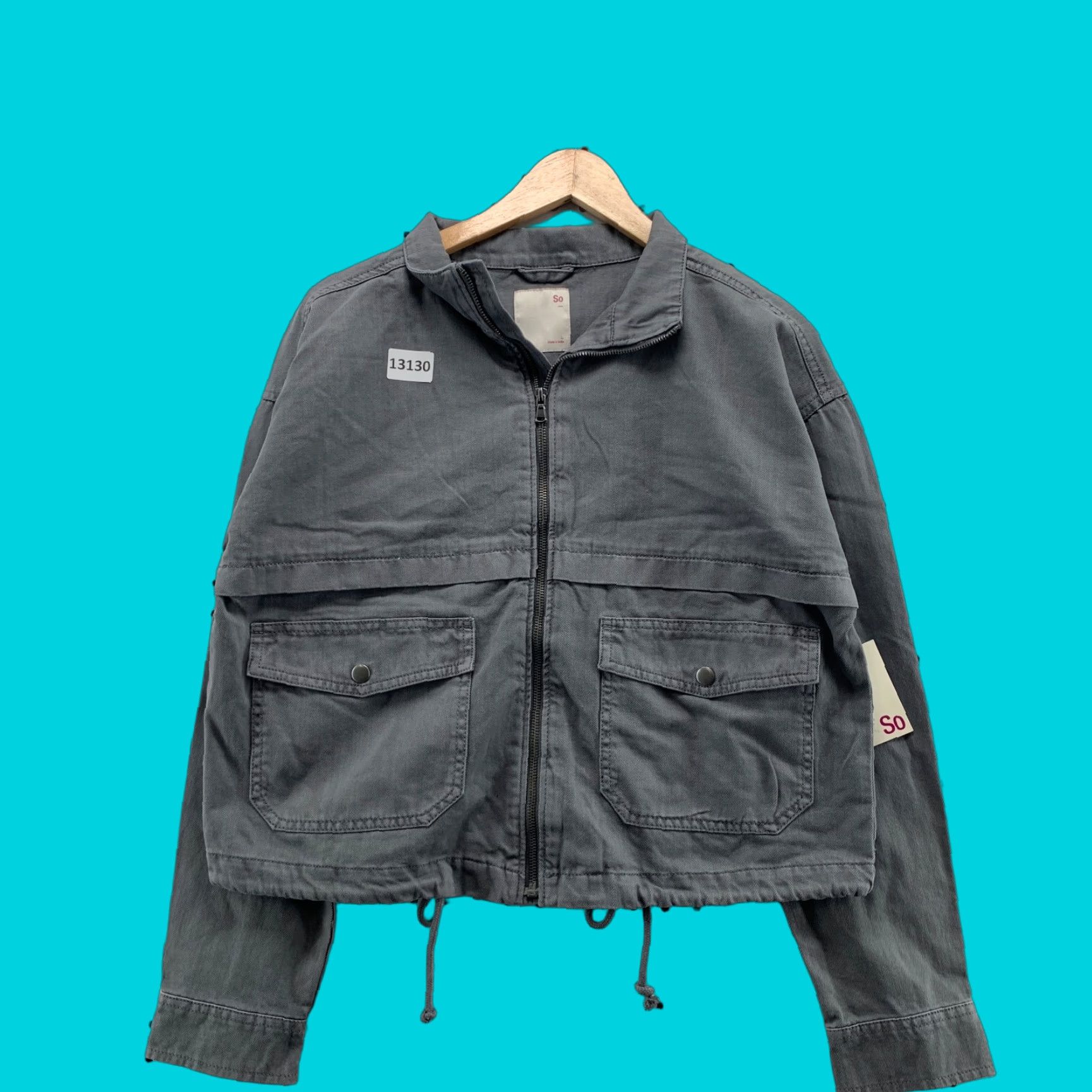 Vintage VINTAGE NEW SO Brand Canvas Cropped Drop Shoulder Utility Jacket Gray Womens L NWT 0 Size L / US 10 / IT 46 - 1 Thumbnail
