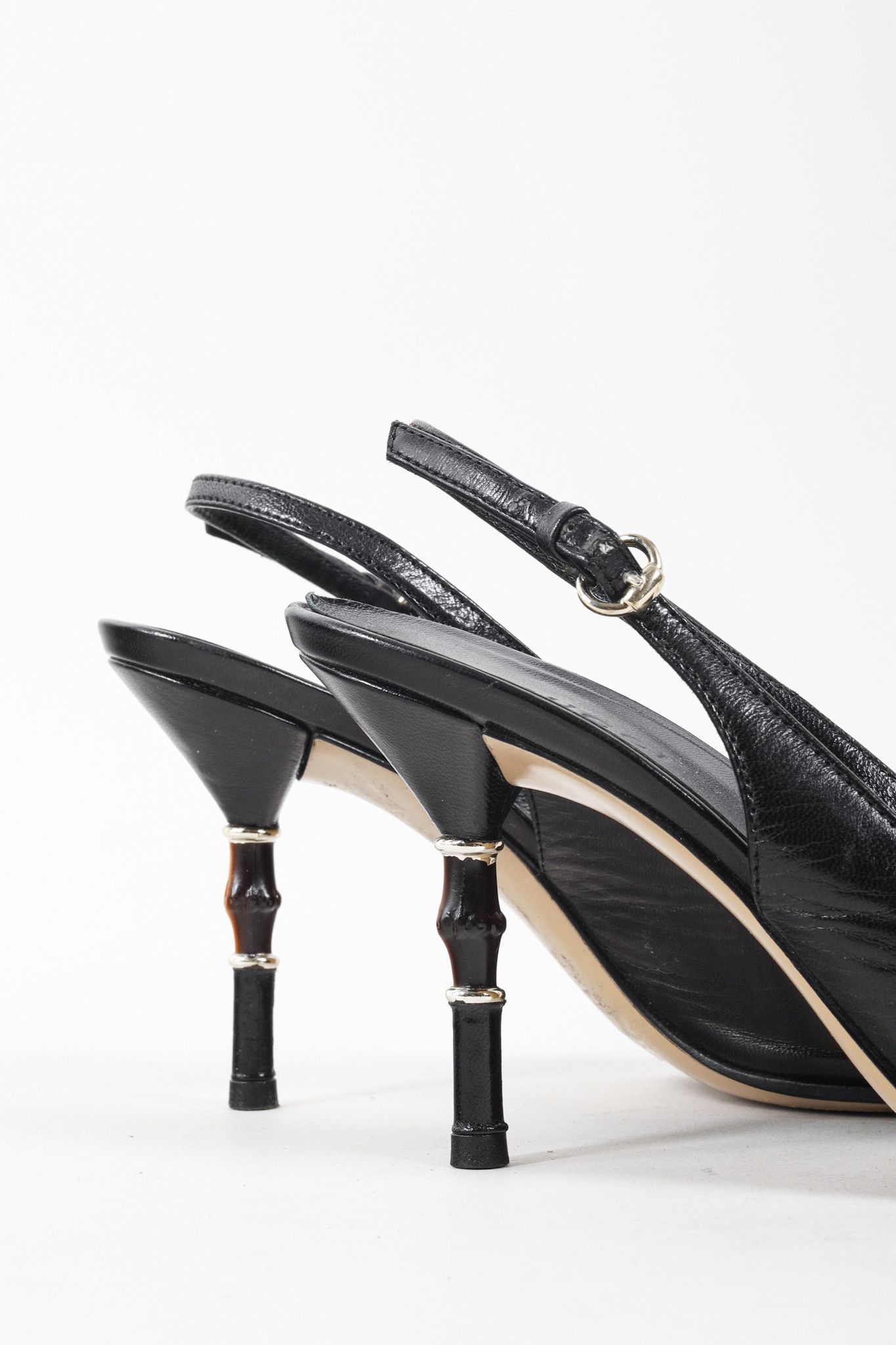 Gucci Gucci Black Leather Bamboo Accent Slingback Heels Size US 7.5 / IT 37.5 - 7 Thumbnail