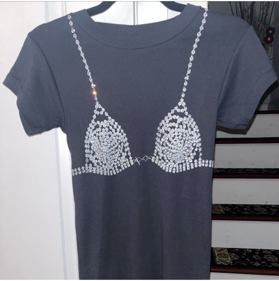 Vaquera Vaquera Black Diamante Bra Tshirt Size S / US 4 / IT 40 - 1 Thumbnail