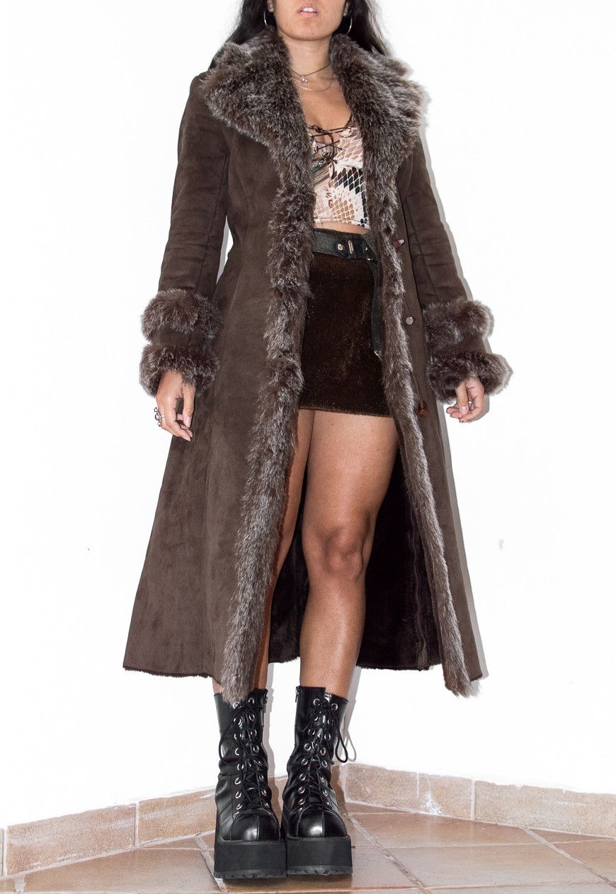 Vintage Vintage Brown Afghan Coat with Double Fur Handcuffs Size S / US 4 / IT 40 - 2 Thumbnail