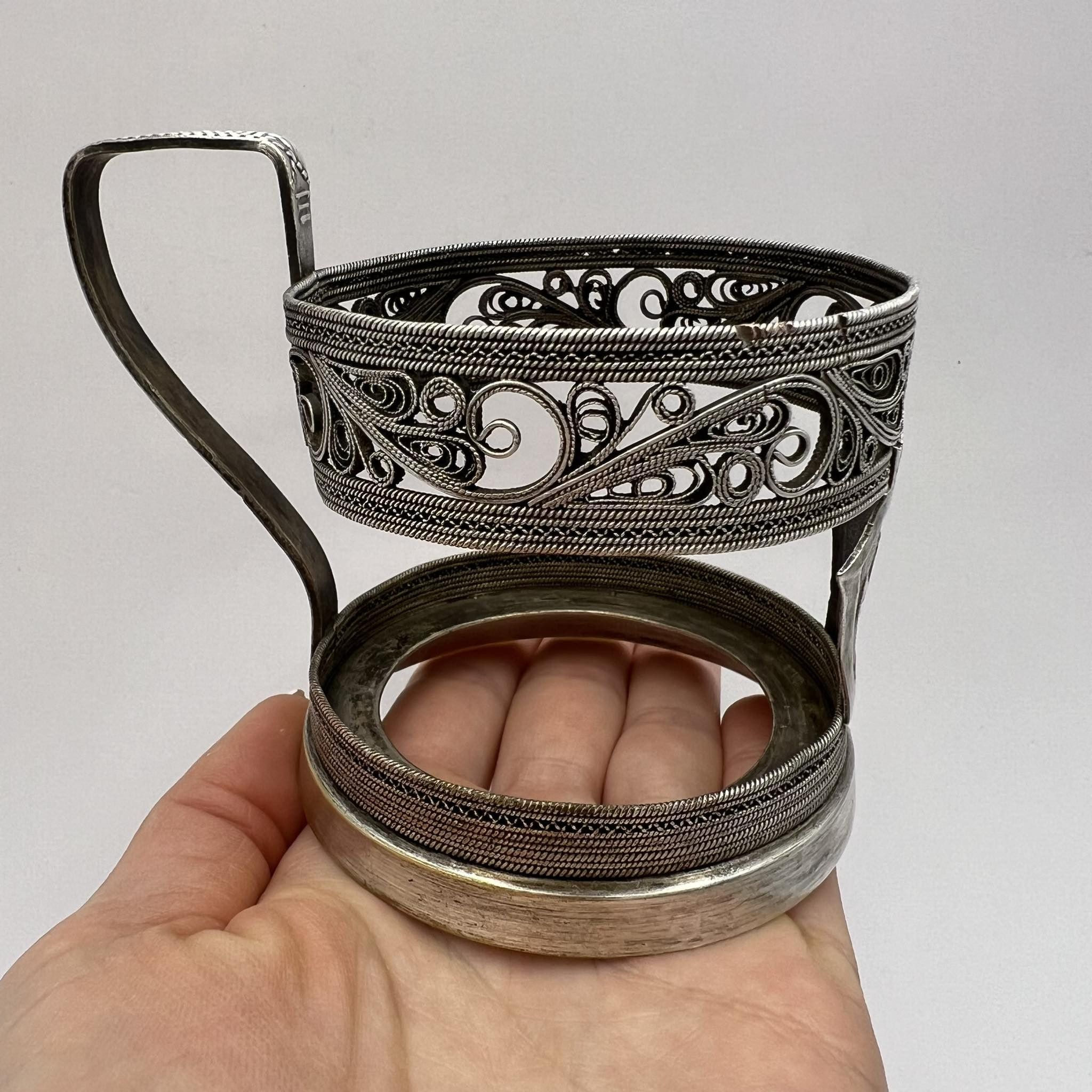 Vintage Vintage Soviet Glass Tea Cup Holder Silver Plated Signed Size ONE SIZE - 9 Thumbnail