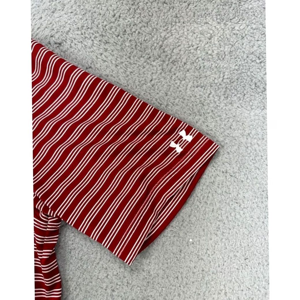 Under Armour Under Armour Polo Shirt Men's Large Red White Striped Rugby Golf Athletic Short Sleeve Collared Breathable Lightweight Polyester Elastane Size US L / EU 52-54 / 3 - 6 Thumbnail