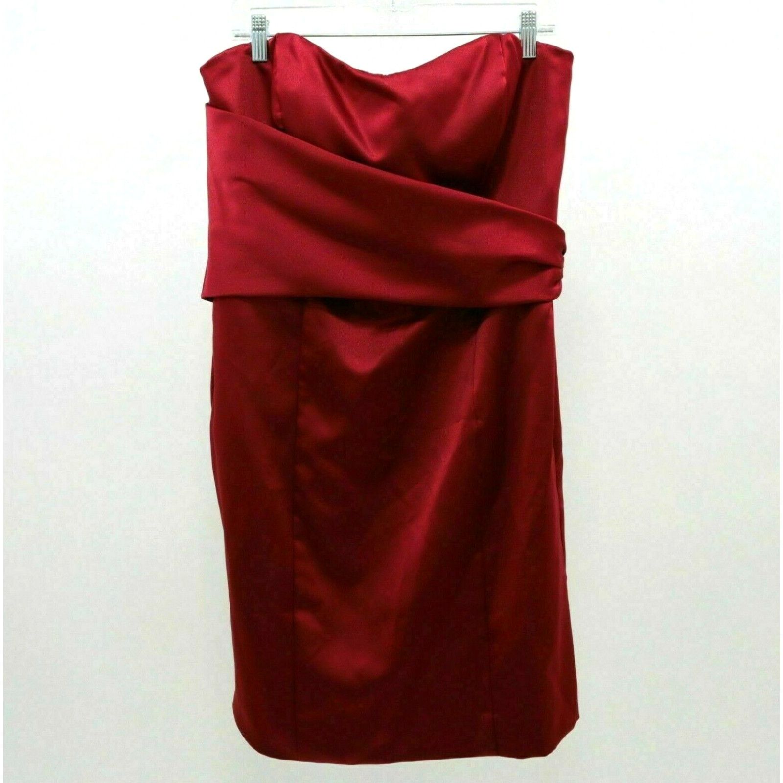 image of Nicole Miller Cocktail Dress Womens 16 New Strapless Ruby Red Sash Accent in White (Size 2XL)