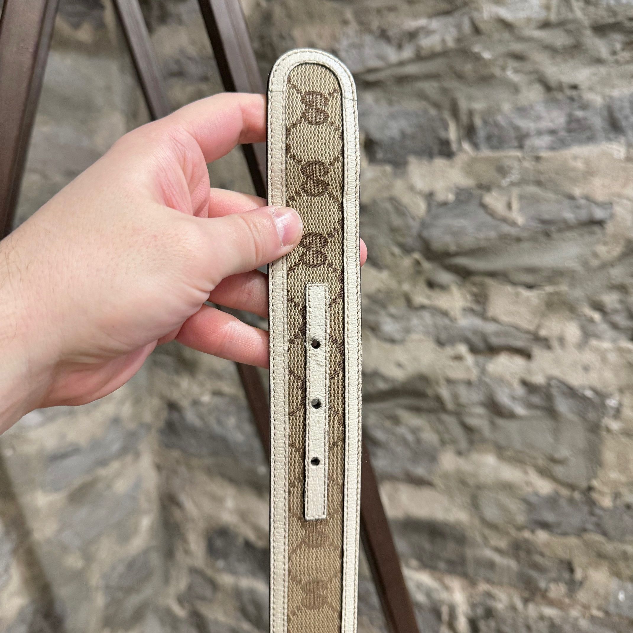 Gucci Gucci Ivory Trim Beige Canvas Interlocking GG Buckle Belt Size ONE SIZE - 9 Thumbnail