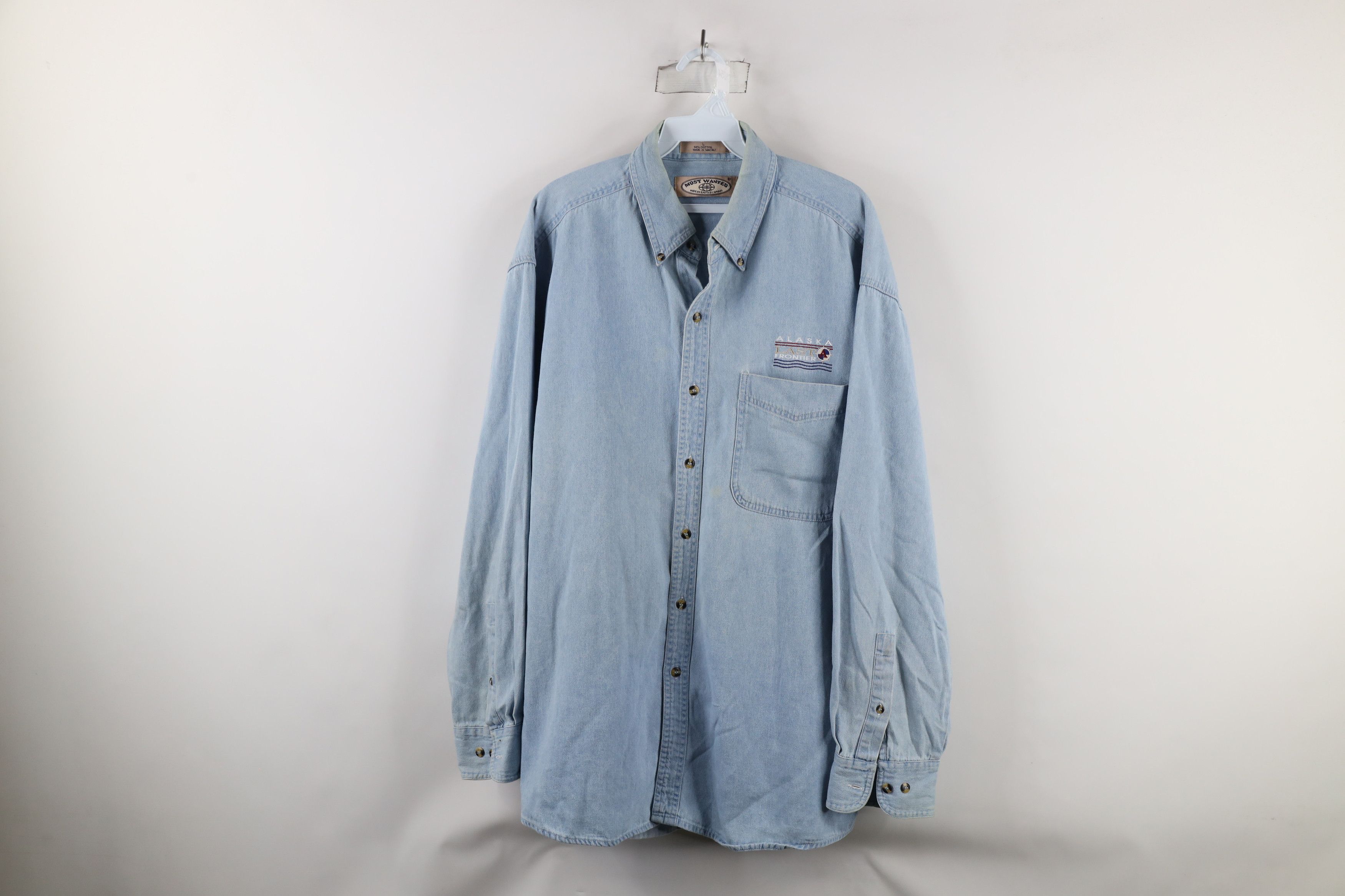 Vintage Vintage 90s Streetwear Last Frontier Denim Button Shirt Size US L / EU 52-54 / 3 - 1 Thumbnail