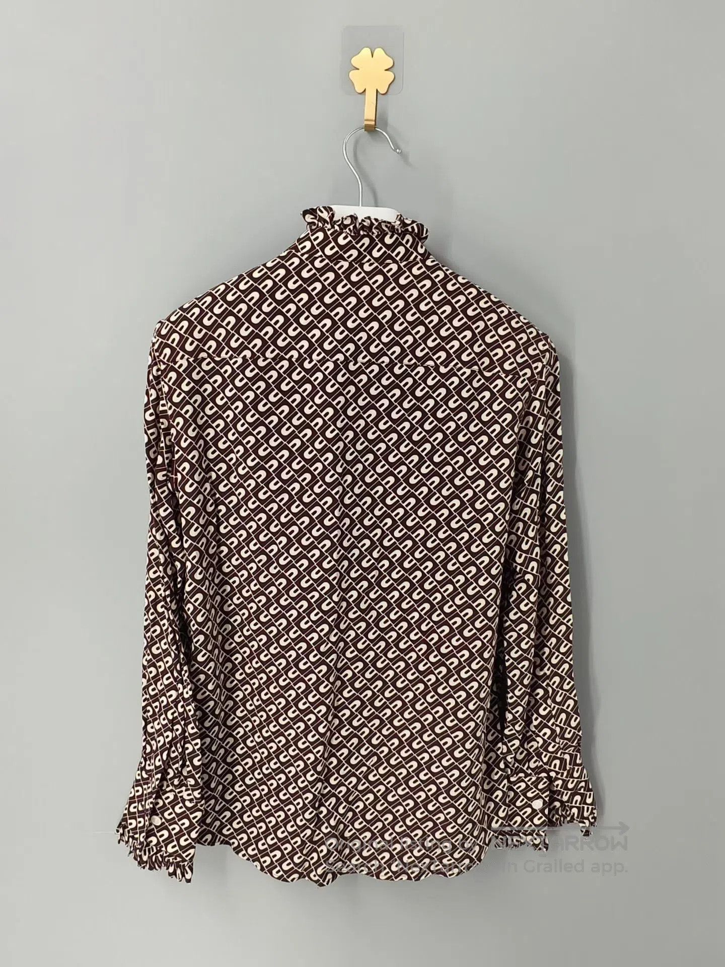 Celine CELINE Black and White Print Mulberry Silk Ruffled Shirt| Size XXS / US 00 / IT 34 - 2 Thumbnail