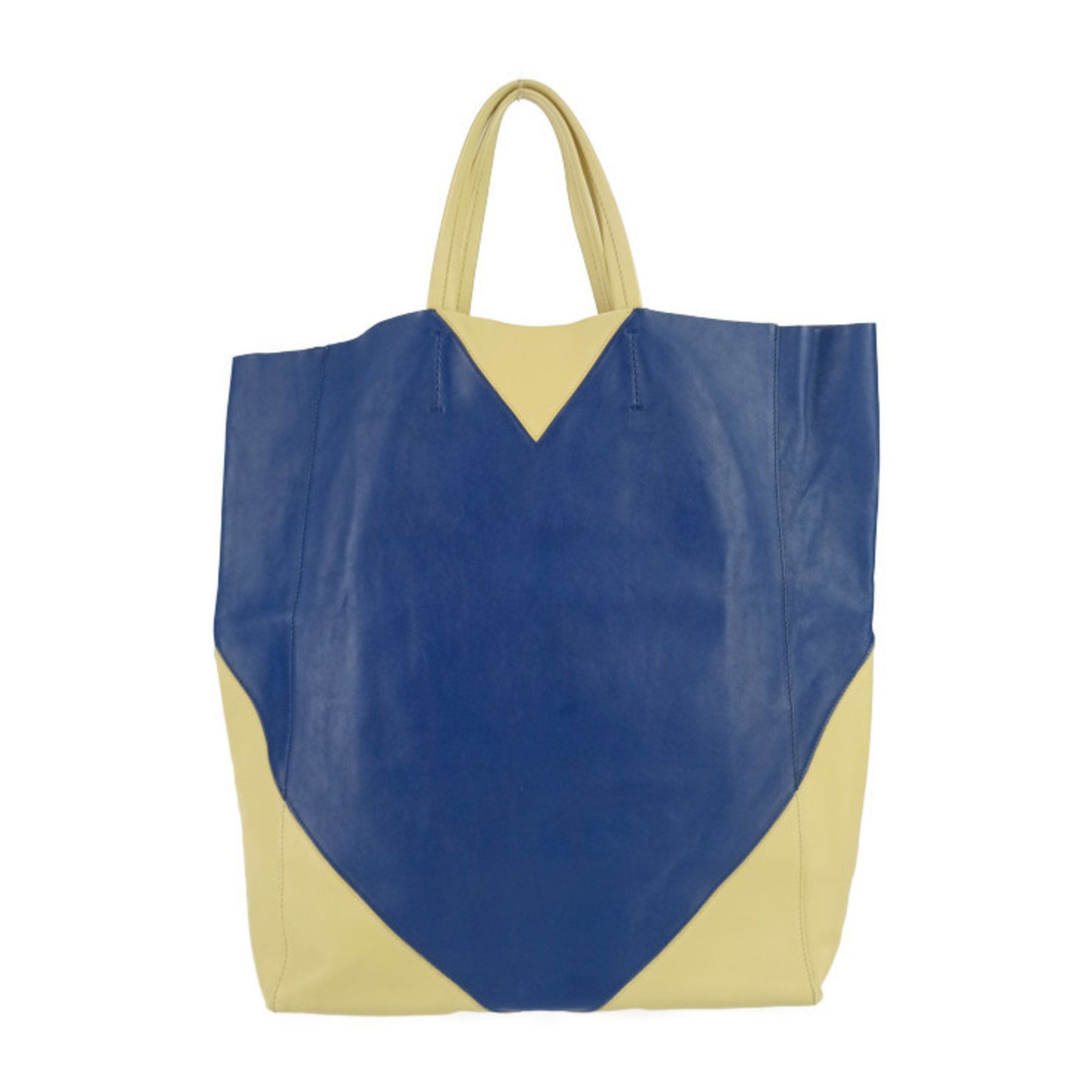 Celine CELINE Tote Bag Horizontal Cabas - Cream Yellow Blue Calf Leather Men's Women's Size ONE SIZE - 1 Thumbnail