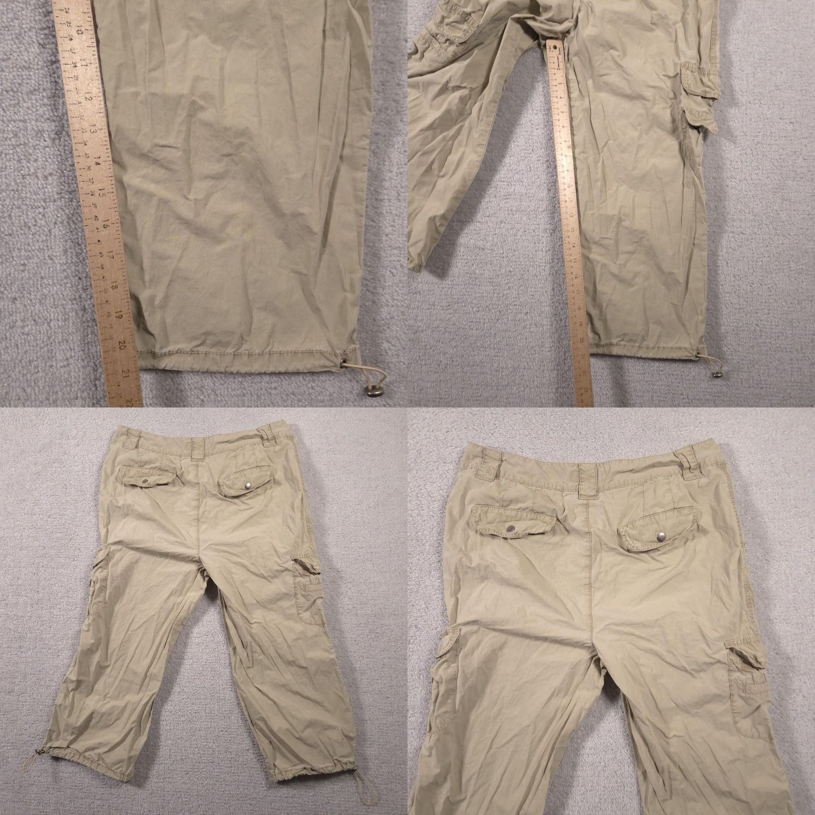 Vintage Caribbean Joe Pants Womens 12 Khaki Cargo Capri Cropped Drawstring Hem Pockets Size 34" / US 12 / IT 48 - 9 Thumbnail