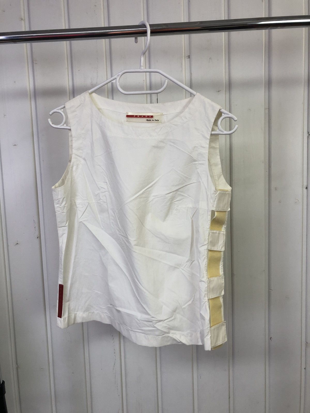 image of Prada Velcro Strap Vest With Red Tab in White, Men's (Size Medium)