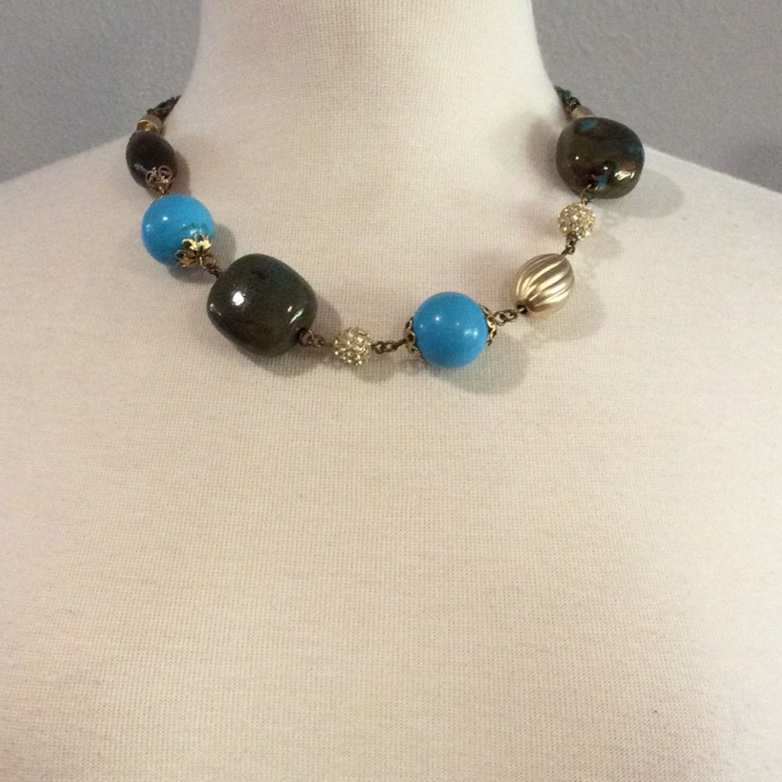 Other Elegant Blue, Gold, Brown Braided Leather Necklace Size ONE SIZE - 1 Thumbnail