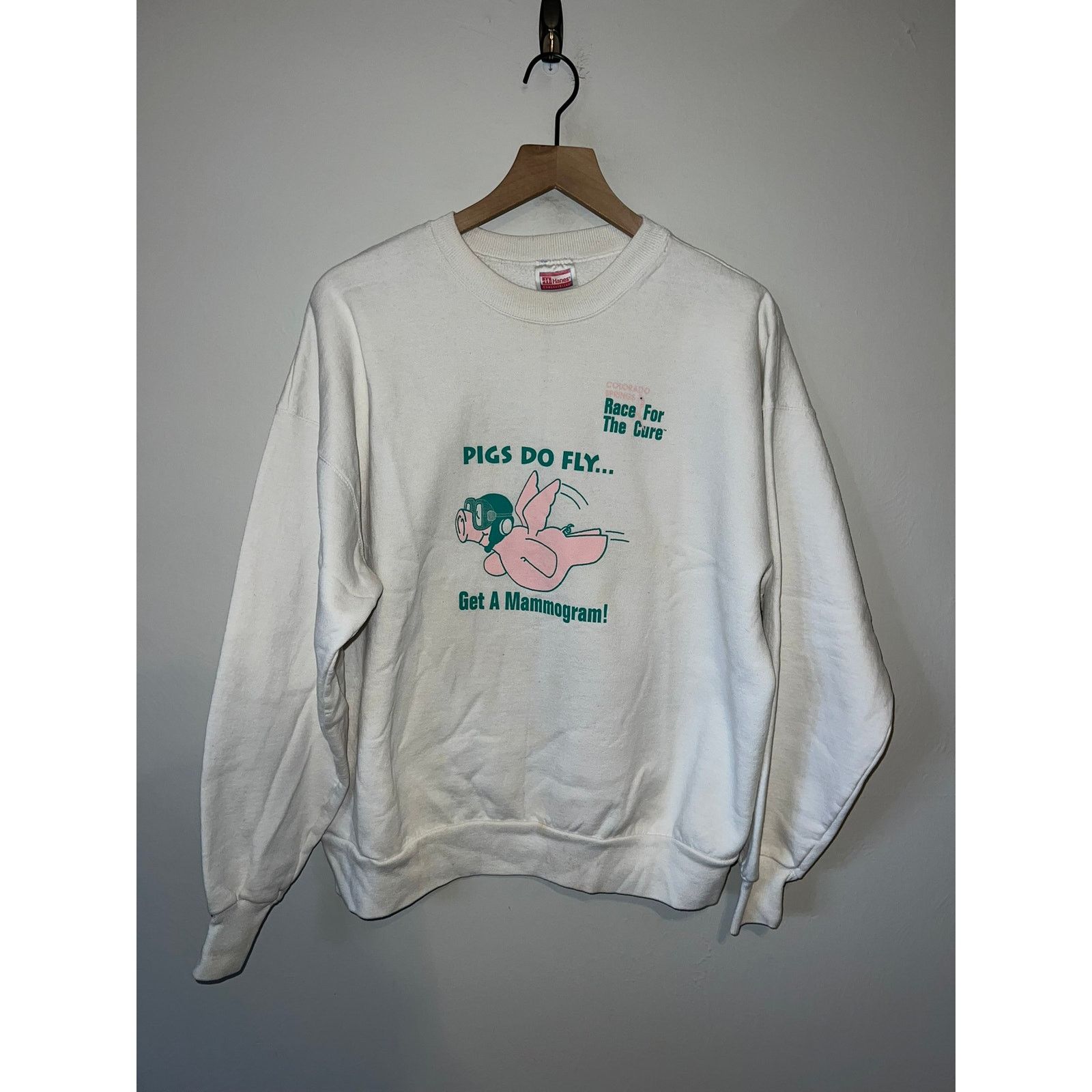 Hanes Vintage Mammogram Sweatshirt Pigs Do Fly Race For The Cure X Size US XL / EU 56 / 4 - 1 Thumbnail