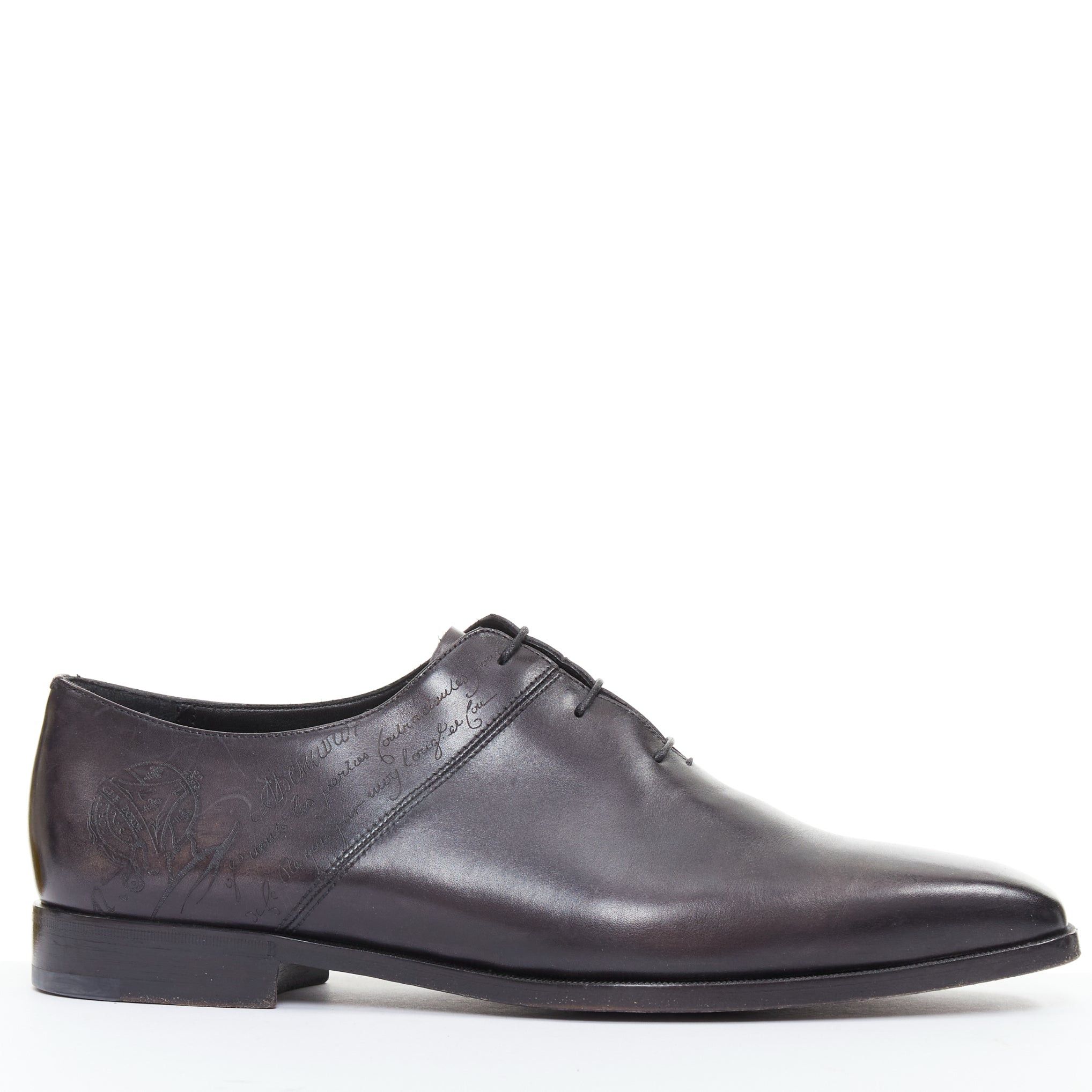 Berluti BERLUTI Alessandro dark grey calfskin leather Scritto calligraphy loafer shoes UK8 EU41 Size US 11 / EU 44 - 1 Thumbnail