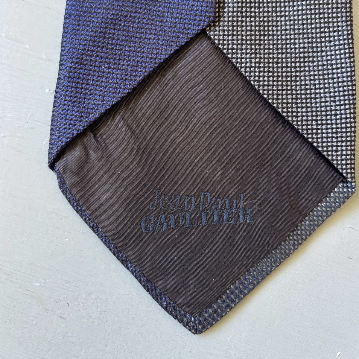 Jean Paul Gaultier Vintage Jean Paul Gaultier Silk Tie Navy Grey Micro Pattern Size ONE SIZE - 4 Thumbnail