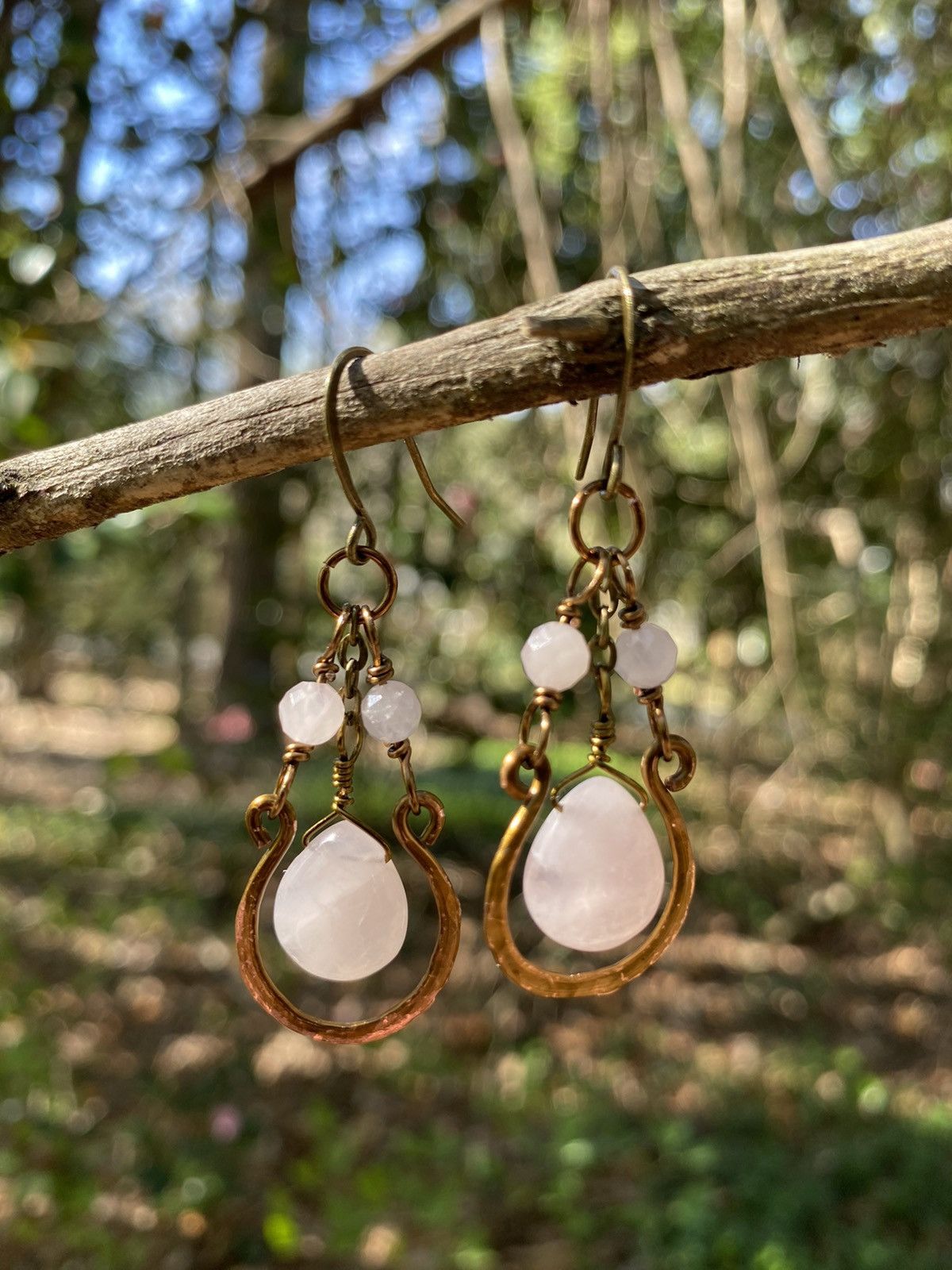 Handmade Rose Quartz Hoops Size ONE SIZE - 1 Thumbnail