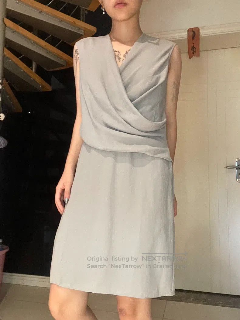 Helmut Lang Helmut Lang Light Grey Asymmetric Cowl Neck Dress Size S / US 4 / IT 40 - 3 Thumbnail