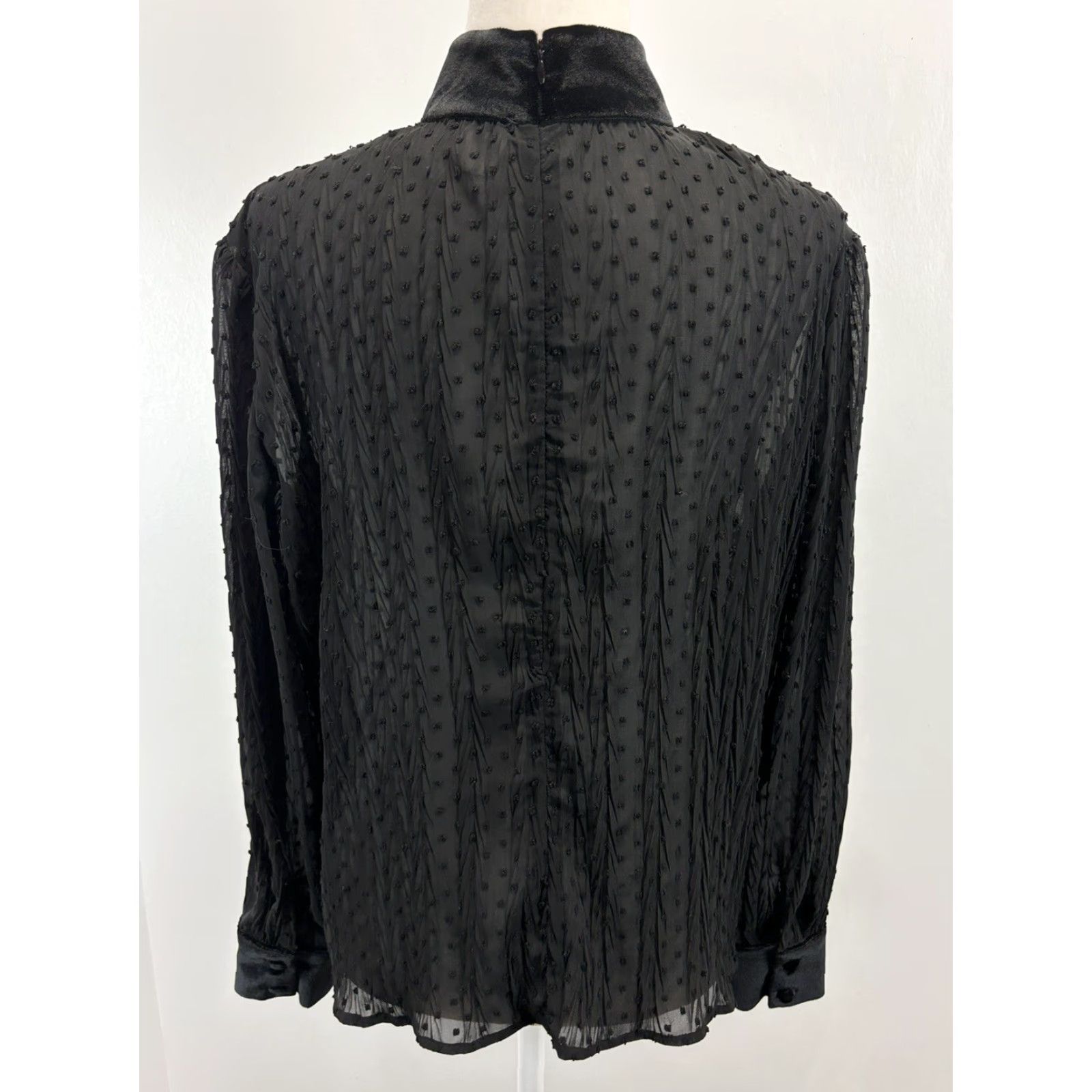 Velvet VINTAGE Mare Mare Blouse Shirt Women L Black Velvet Collar Cuffs Sheer Goth Size L / US 10 / IT 46 - 3 Thumbnail