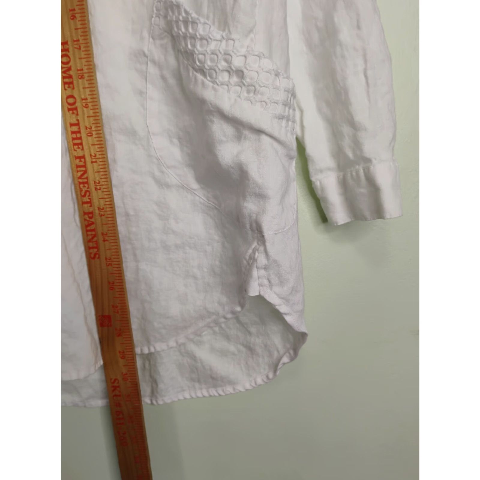 Vintage For Cynthia Blouse Tunic Linen White Small V-Neck Long Sleeve Pockets Read Ladies Beach Bohemian Lagenlook Regular Size S Womens Top Size S / US 4 / IT 40 - 8 Thumbnail