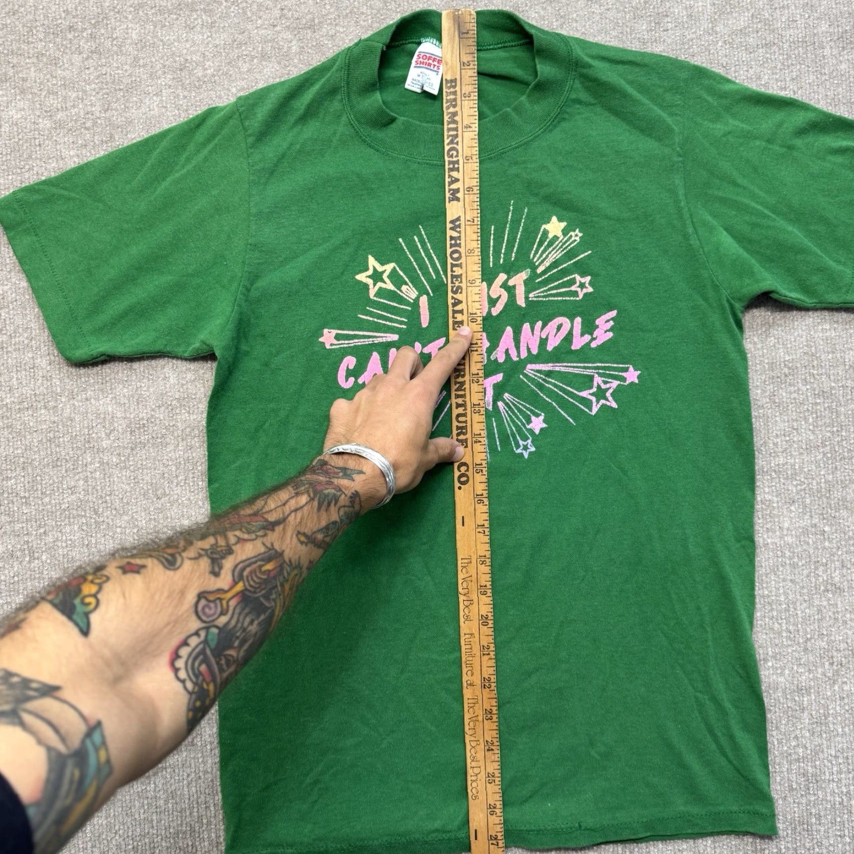 Vintage VINTAGE M & M Graphic T Shirt Mens M 80s Green I Just Cant Handle It USA Made Short Sleeve Crew Neck Cotton Blend Polyester Womens?? Size US M / EU 48-50 / 2 - 6 Thumbnail