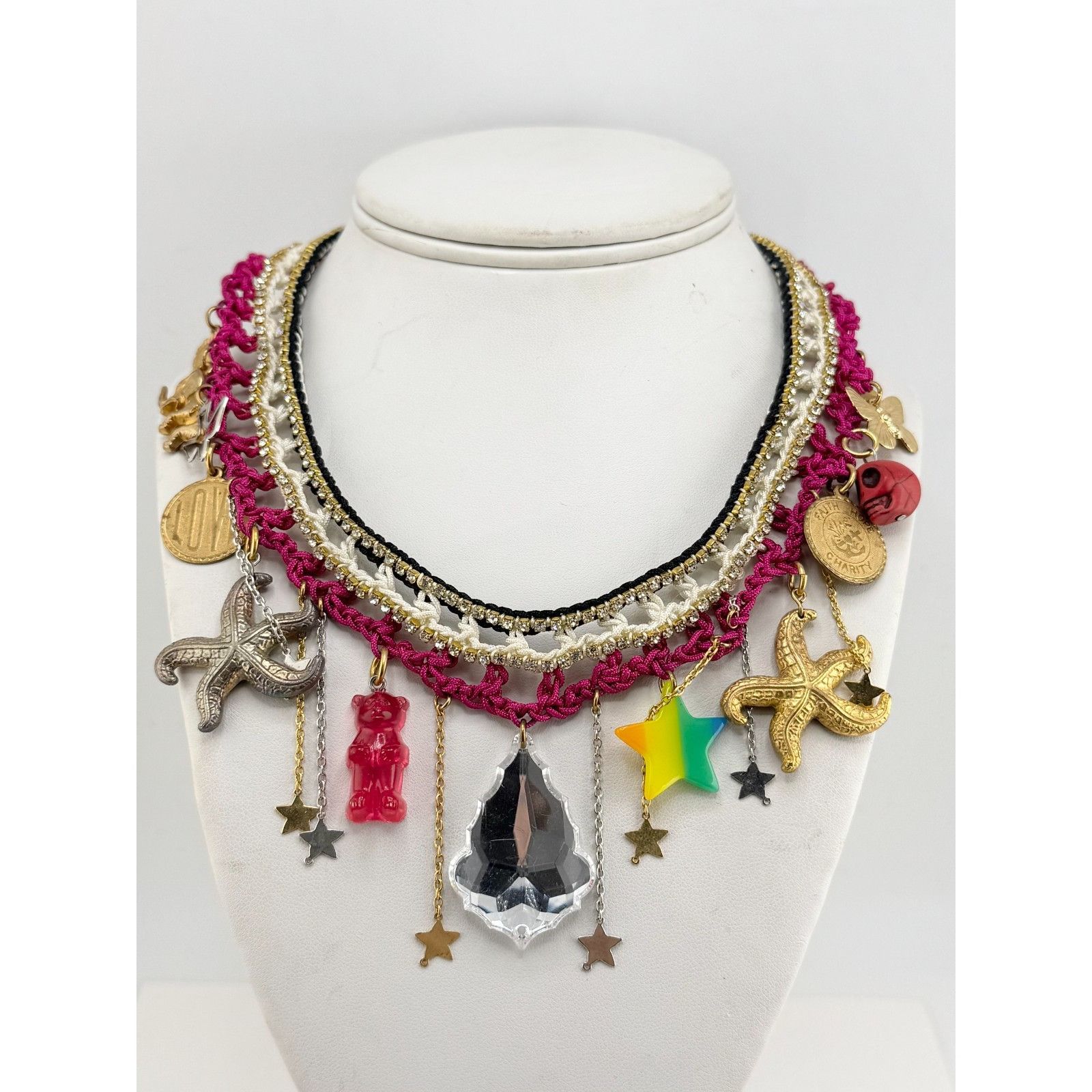 Vintage Vintage crochet knit rhinestone collar charm necklace Size ONE SIZE - 8 Thumbnail