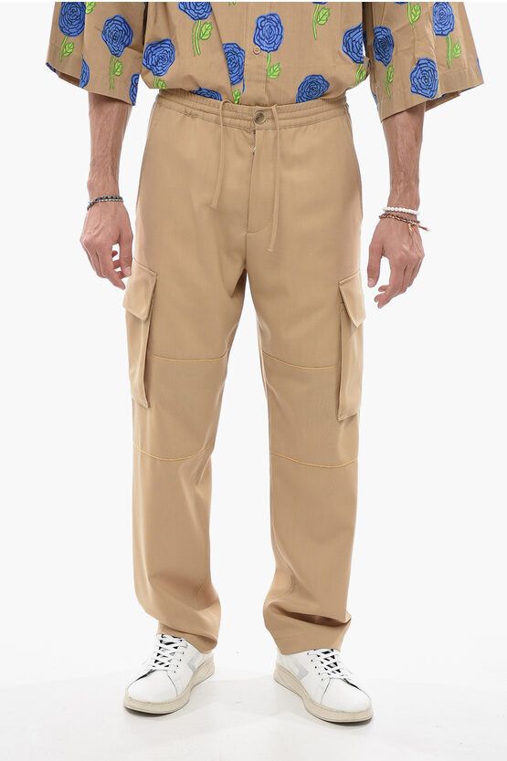 image of Marni Og1Mm0424 Virgin Wool Cargo Pants In Beige, Men's (Size 30)