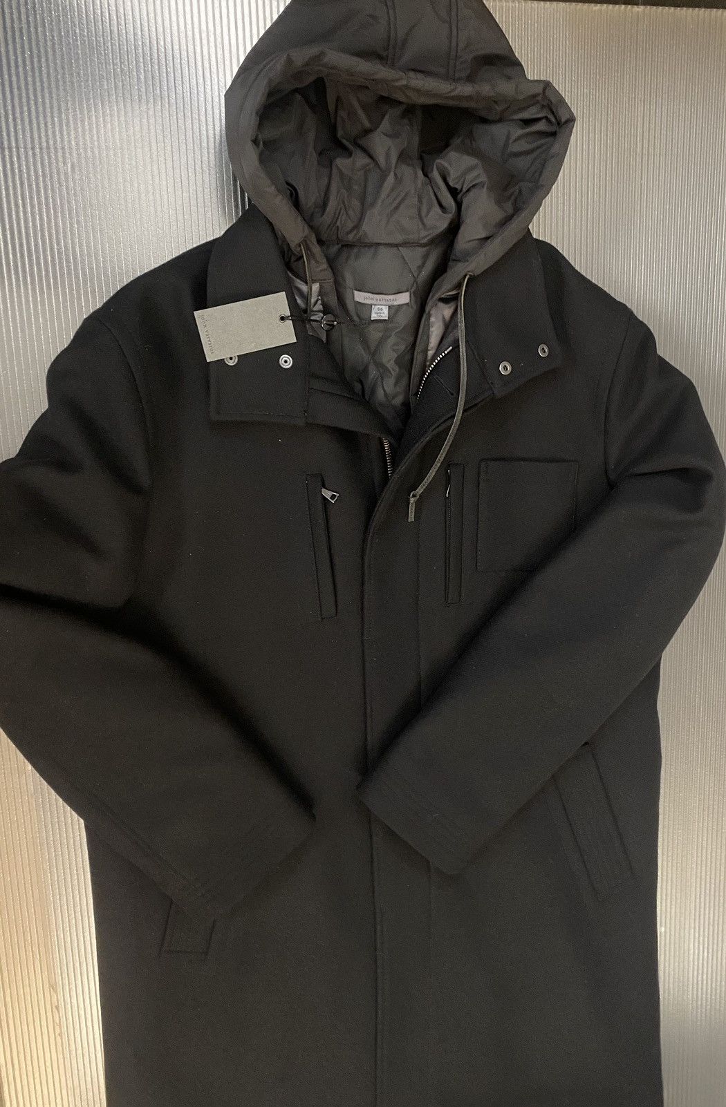 John Varvatos John Varvatos 🇮🇹 noir wool techno lined hood overcoat 56 NEW Size US XL / EU 56 / 4 - 12 Thumbnail