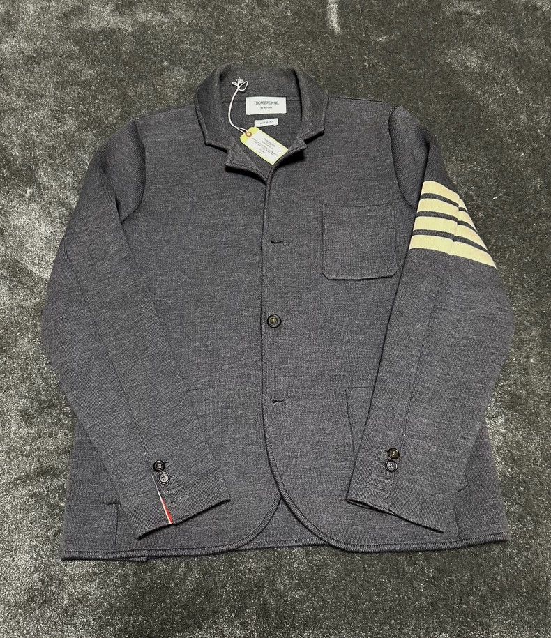 Thom Browne Thom Browne Medium grey four-barrel wool knit jacket Size US M / EU 48-50 / 2 - 1 Thumbnail
