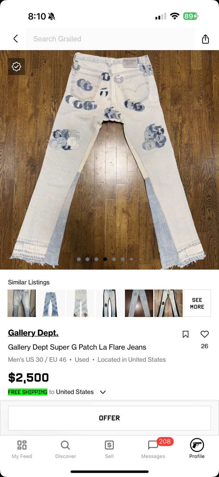 Gallery Dept. Gallery Dept Super Flooded G Patch Levi’s Denim Size 31x34 Size US 31 - 21 Thumbnail