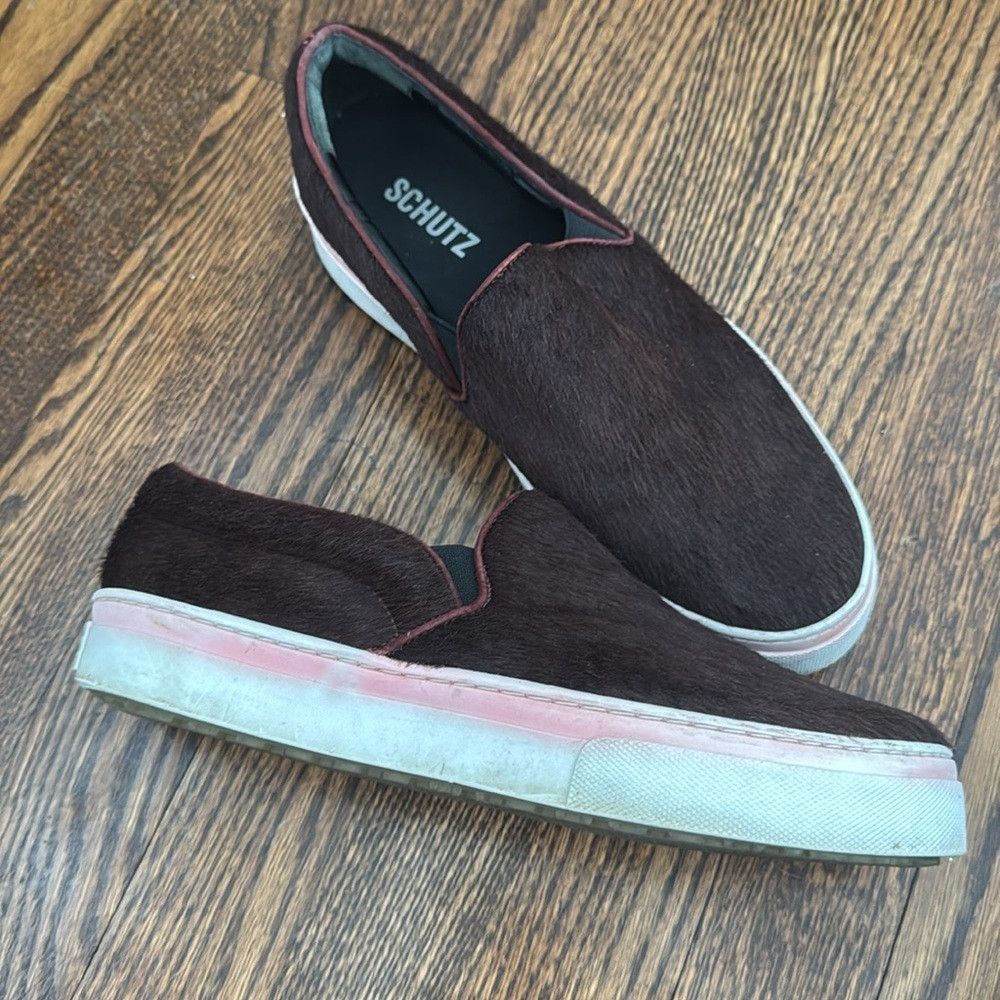 SCHUTZ Schutz dark chocolate ponyhair slip on sneakers. Pink washe Size US 8 / IT 38 - 4 Thumbnail