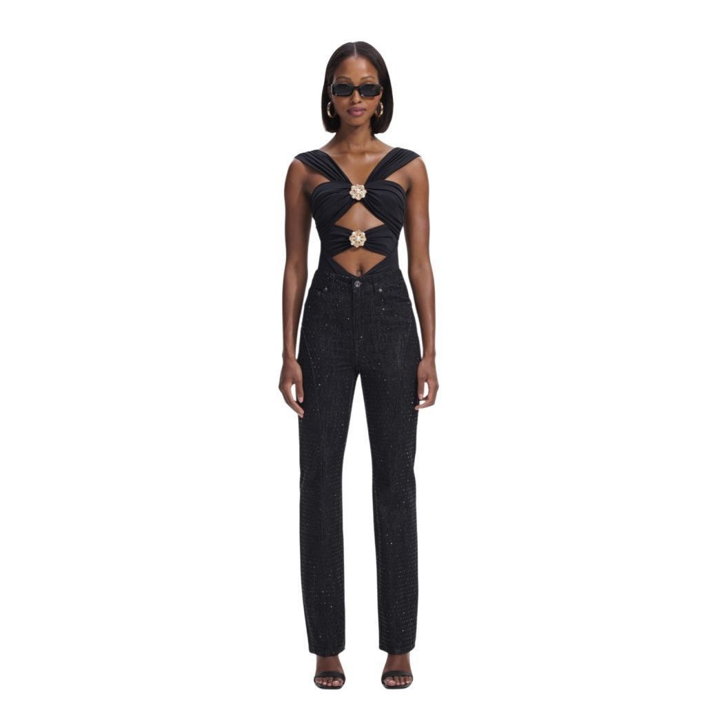 Self-Portrait Self-Portrait Black Rhinestone Embellished Straight Denim Jeans Size 26 Size 26" / US 2 / IT 38 - 3 Thumbnail