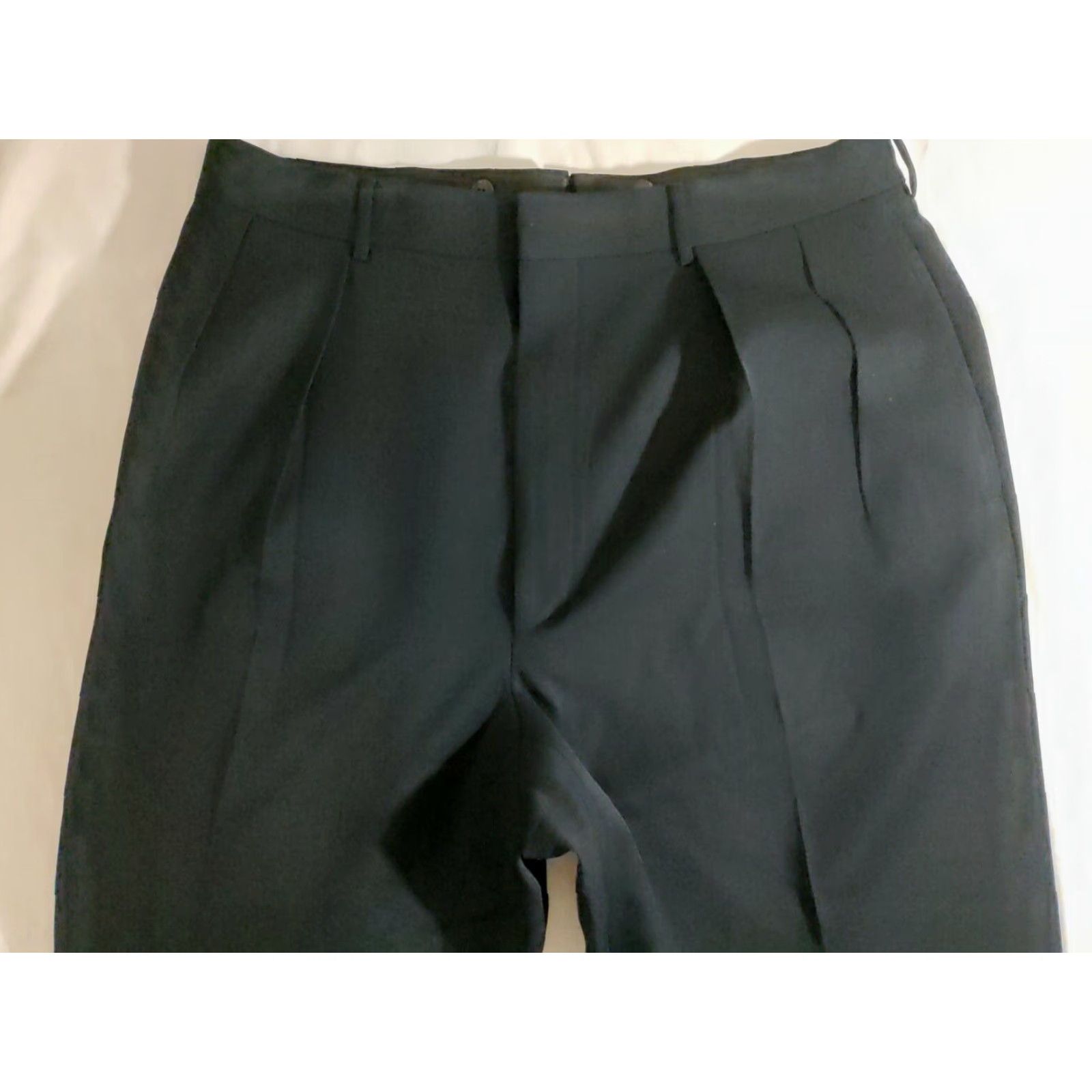 VINTAGE Polo Ralph Lauren Dress Pants Men Navy Wool Pleat Cuffed