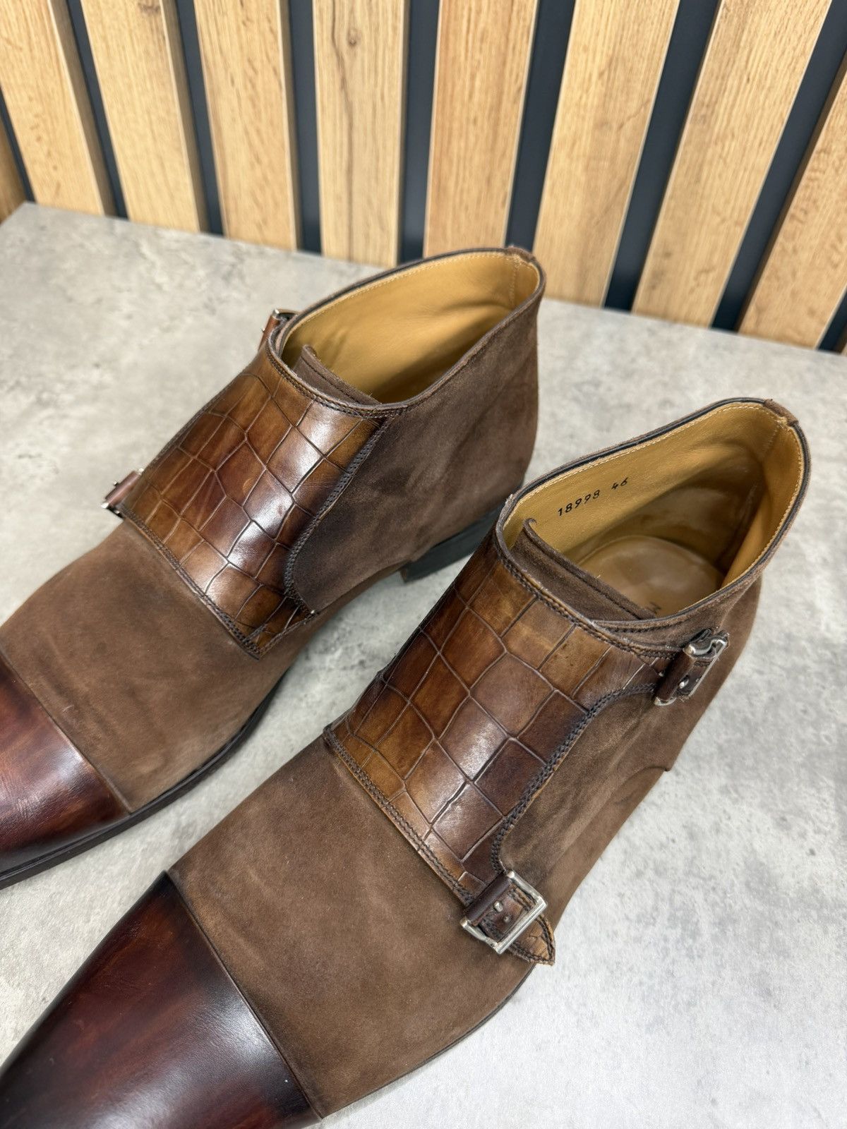 Magnanni Magnanni Double Monk Strap Ankle Boots Brown Suede Leather Size US 13 / EU 46 - 6 Thumbnail