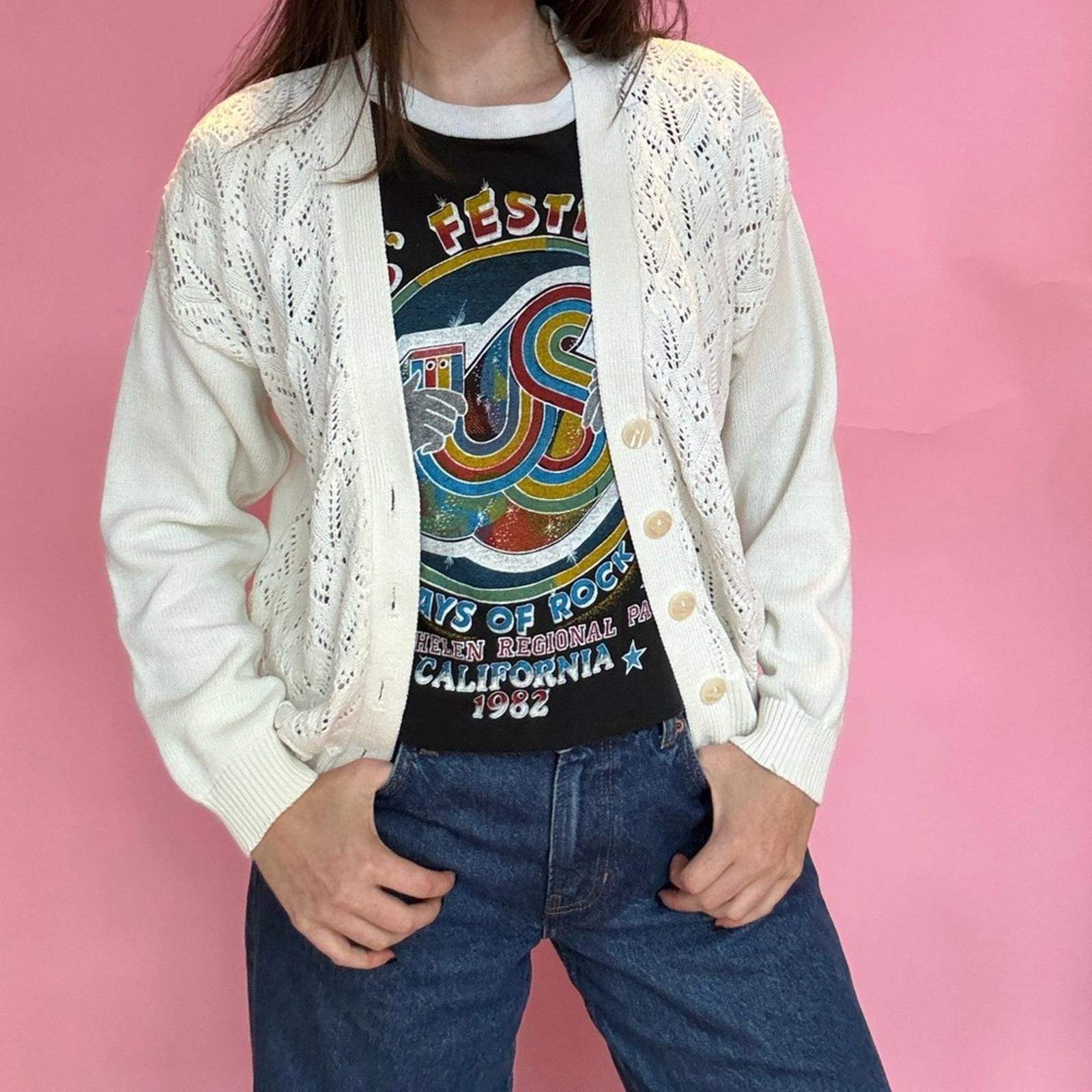 Vintage Y2K KNIT CREAM CARDIGAN Size M / US 6-8 / IT 42-44 - 1 Thumbnail