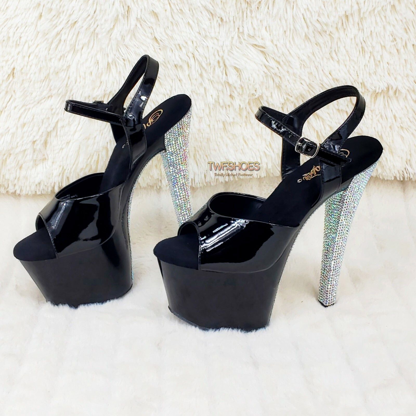 Other Sky 309 Black Patent Silver Rhinestone 7" High Heel Platform Size US 10 / IT 40 - 2 Thumbnail