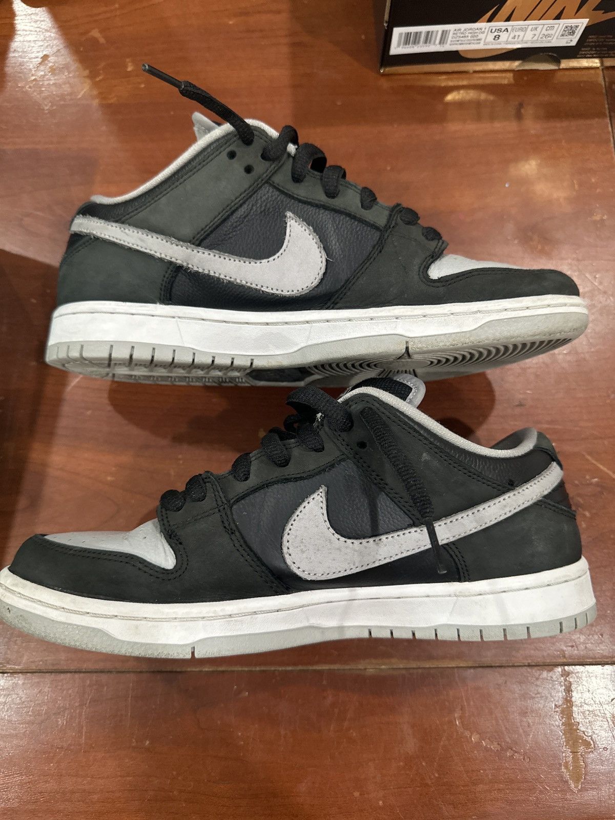 image of Nike Sb Dunk Shadow J-Pack Shoes in Black White Grey, Men's (Size 8)