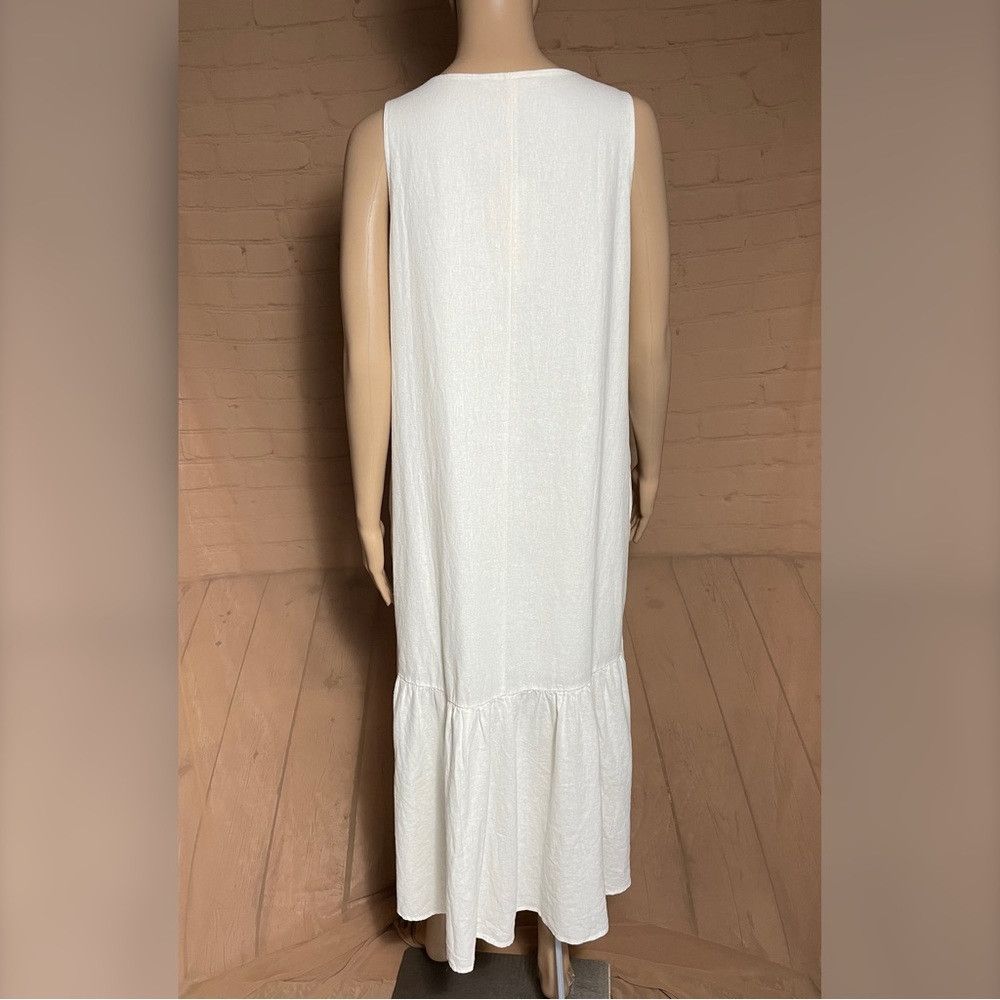 Other NWT New Adyson Parker White Split Neck Easy Tiered Linen Dr Size L / US 10 / IT 46 - 4 Thumbnail